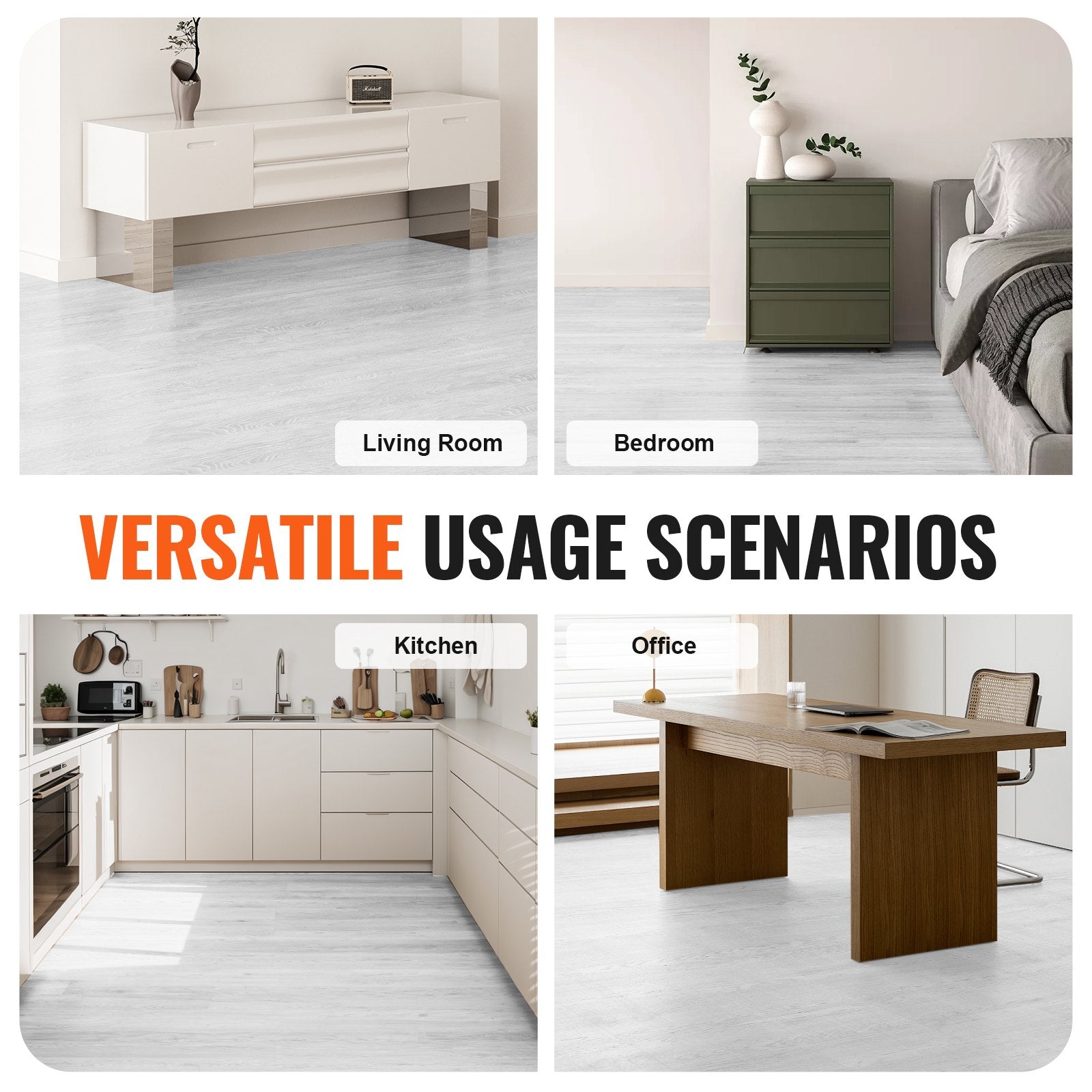 VEVOR Self Adhesive Vinyl Floor Tiles 36 x 6 inch, 36 Tiles 2.5mm Thick Peel & Stick, Light Gray Wood Grain DIY Flooring for Kitchen, Dining Room, Bedrooms & Bathrooms, Easy for Home Decor 