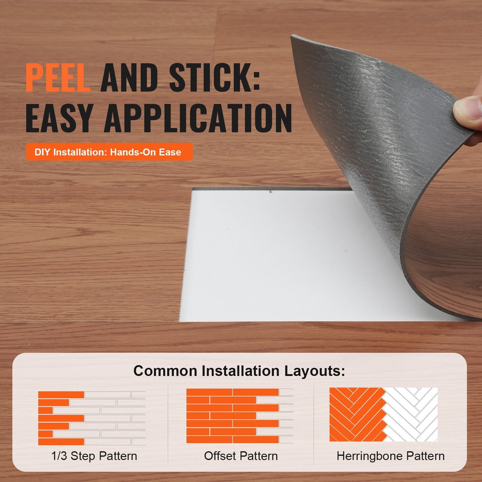 VEVOR Self Adhesive Vinyl Floor Tiles 36 x 6 inch, 36 Tiles 2.5mm Thick Peel & Stick, Deep Brown Wood Grain DIY Flooring for Kitchen, Dining Room, Bedrooms & Bathrooms, Easy for Home Decor 