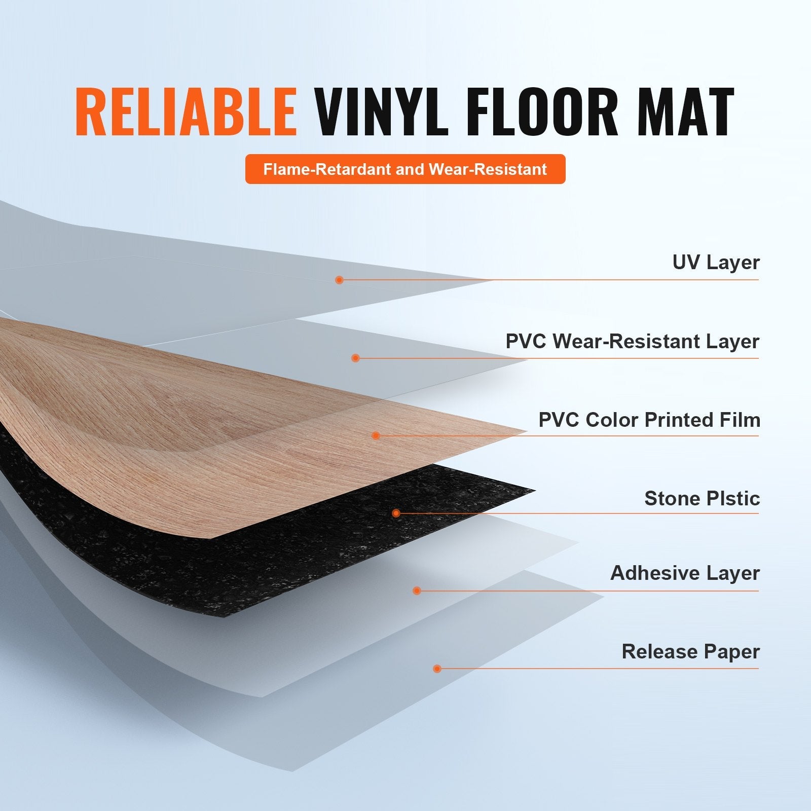 VEVOR Self Adhesive Vinyl Floor Tiles 36 x 6 inch, 36 Tiles 2.5mm Thick Peel & Stick, Natural Wood Grain DIY Flooring for Kitchen, Dining Room, Bedrooms & Bathrooms, Easy for Home Decor 
