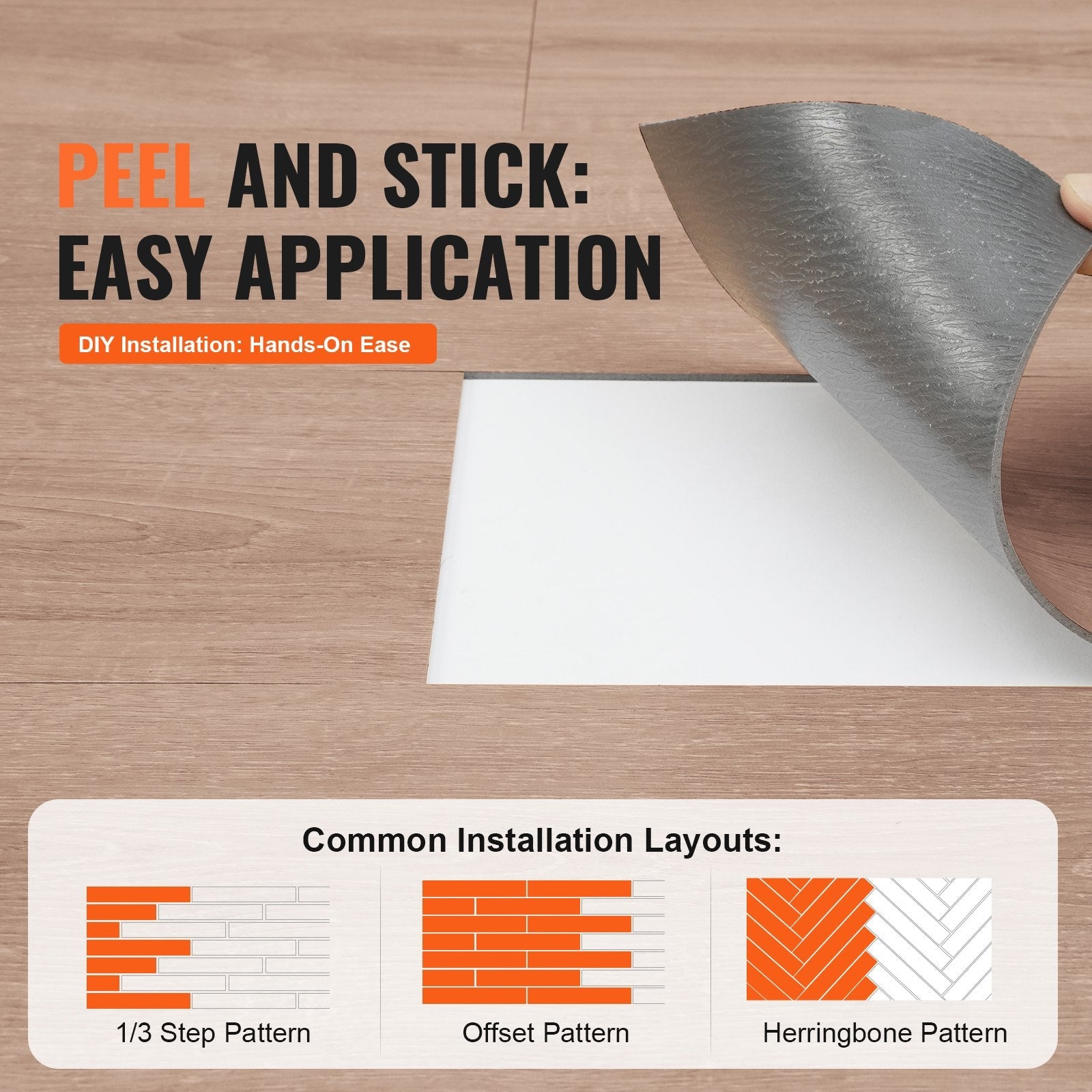 VEVOR Self Adhesive Vinyl Floor Tiles 36 x 6 inch, 36 Tiles 2.5mm Thick Peel & Stick, Natural Wood Grain DIY Flooring for Kitchen, Dining Room, Bedrooms & Bathrooms, Easy for Home Decor 