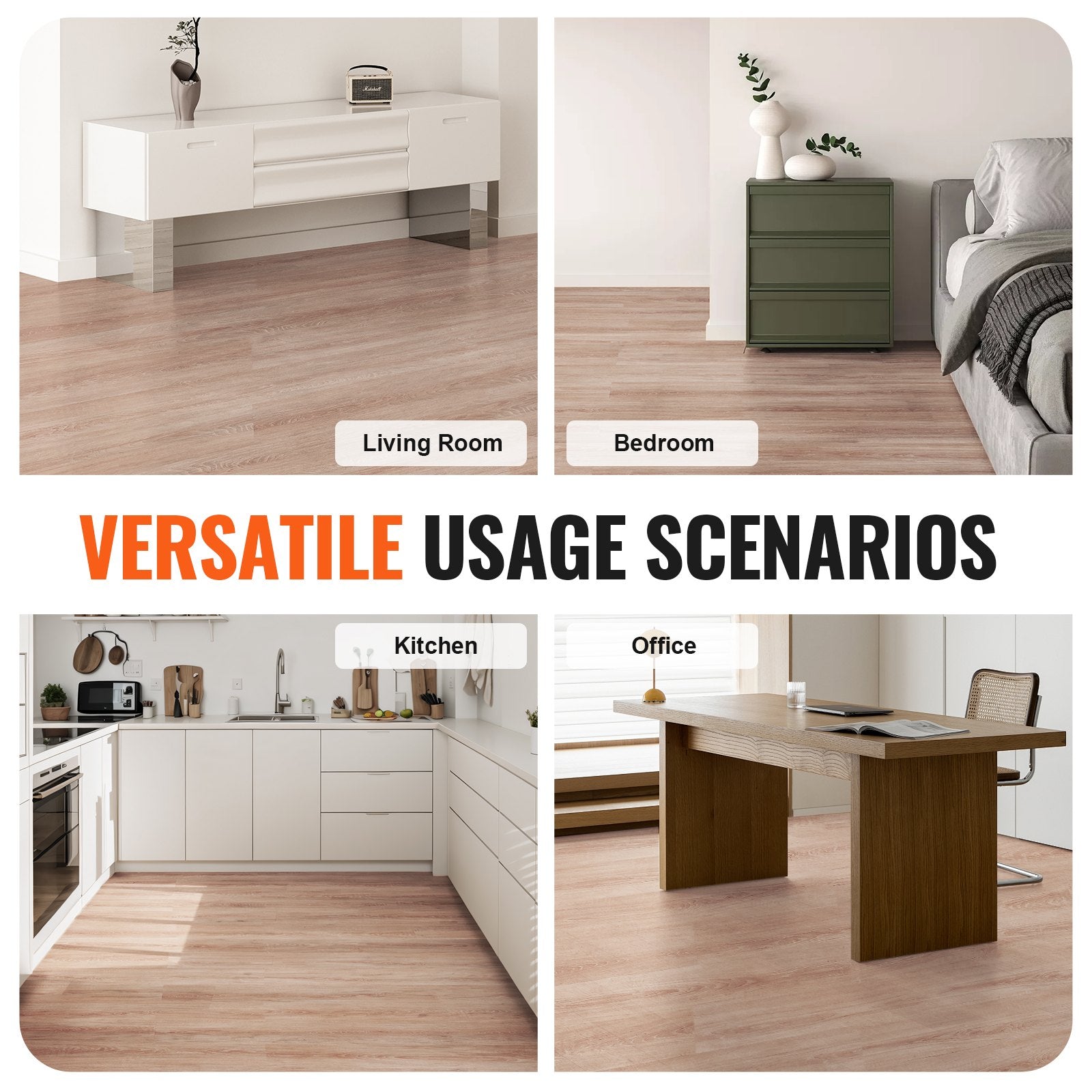 VEVOR Self Adhesive Vinyl Floor Tiles 36 x 6 inch, 36 Tiles 2.5mm Thick Peel & Stick, Natural Wood Grain DIY Flooring for Kitchen, Dining Room, Bedrooms & Bathrooms, Easy for Home Decor 