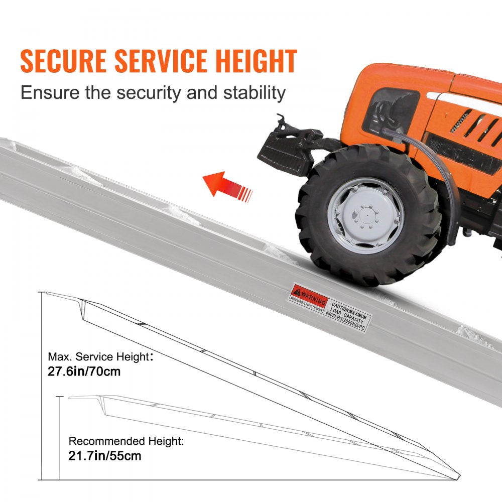 VEVOR Aluminum Ramps, 8810 lbs, Heavy-duty Ramps with Top Hook Attaching End, Universal Loading Ramp for Motorcycle, Tractor, ATV/UTV, Trucks, Lawn Mower, 72"L x 15"W, 2Pcs 