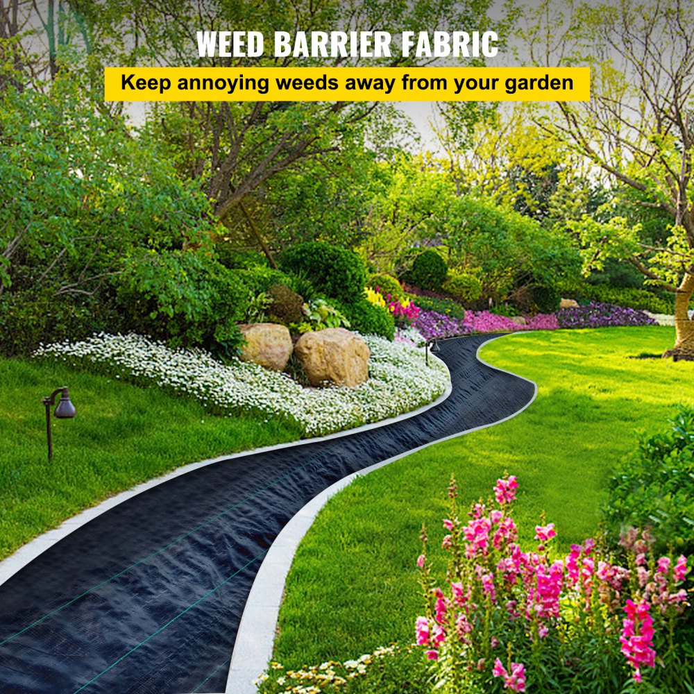 VEVOR Weed Barrier Landscape Fabric, 6 x 250 ft, 4.1 Oz Premium Woven Ground Cover, Heavy Duty PP Material & Easy Setup, Weed Control for Outdoor Garden, Lawn, Driveway, Black 