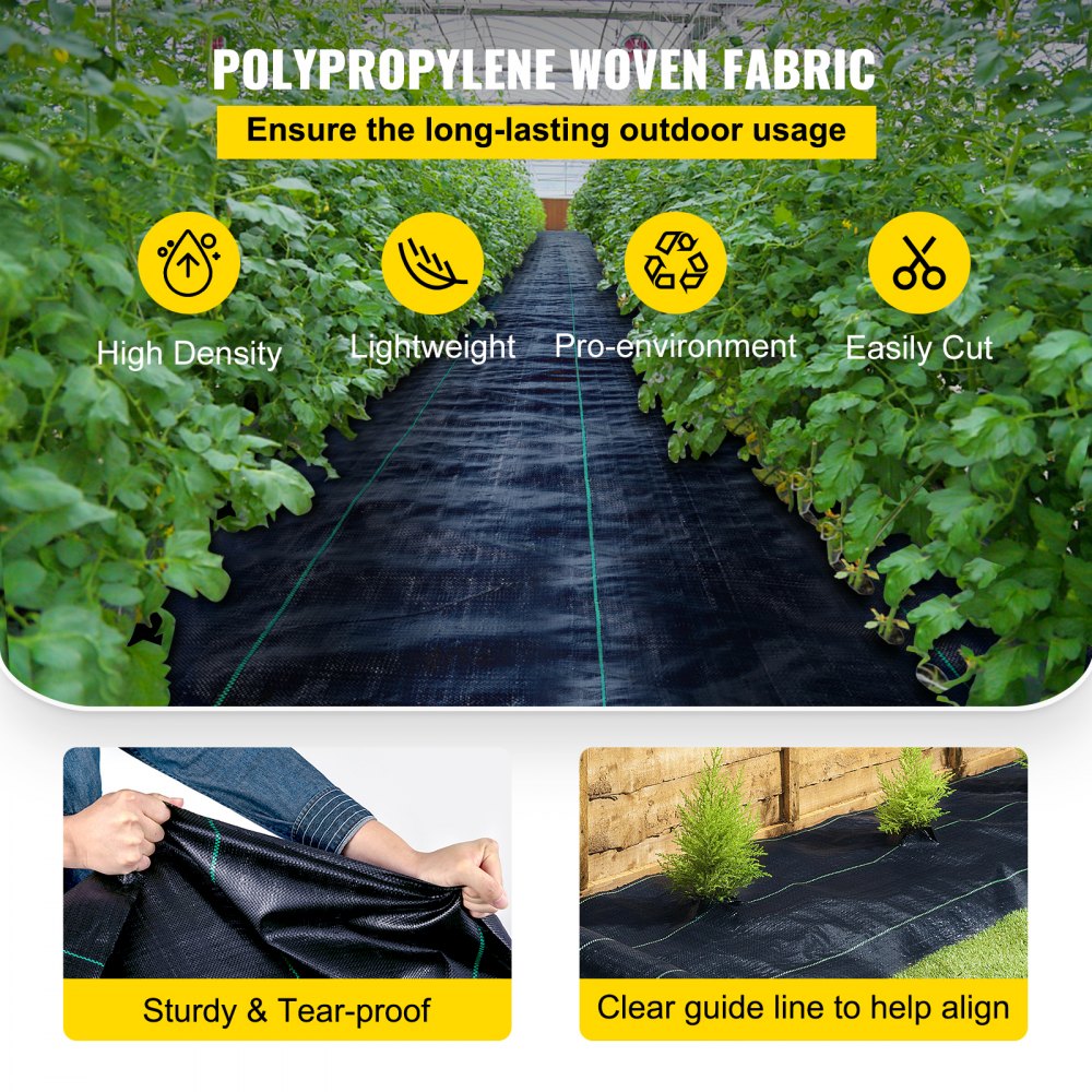 VEVOR Weed Barrier Landscape Fabric, 6 x 250 ft, 4.1 Oz Premium Woven Ground Cover, Heavy Duty PP Material & Easy Setup, Weed Control for Outdoor Garden, Lawn, Driveway, Black 