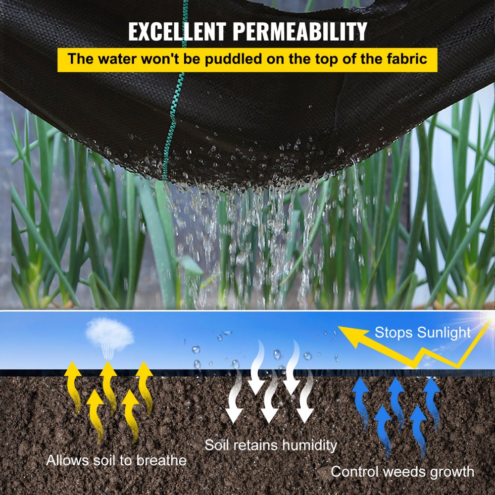 VEVOR Weed Barrier Landscape Fabric, 6 x 250 ft, 4.1 Oz Premium Woven Ground Cover, Heavy Duty PP Material & Easy Setup, Weed Control for Outdoor Garden, Lawn, Driveway, Black 