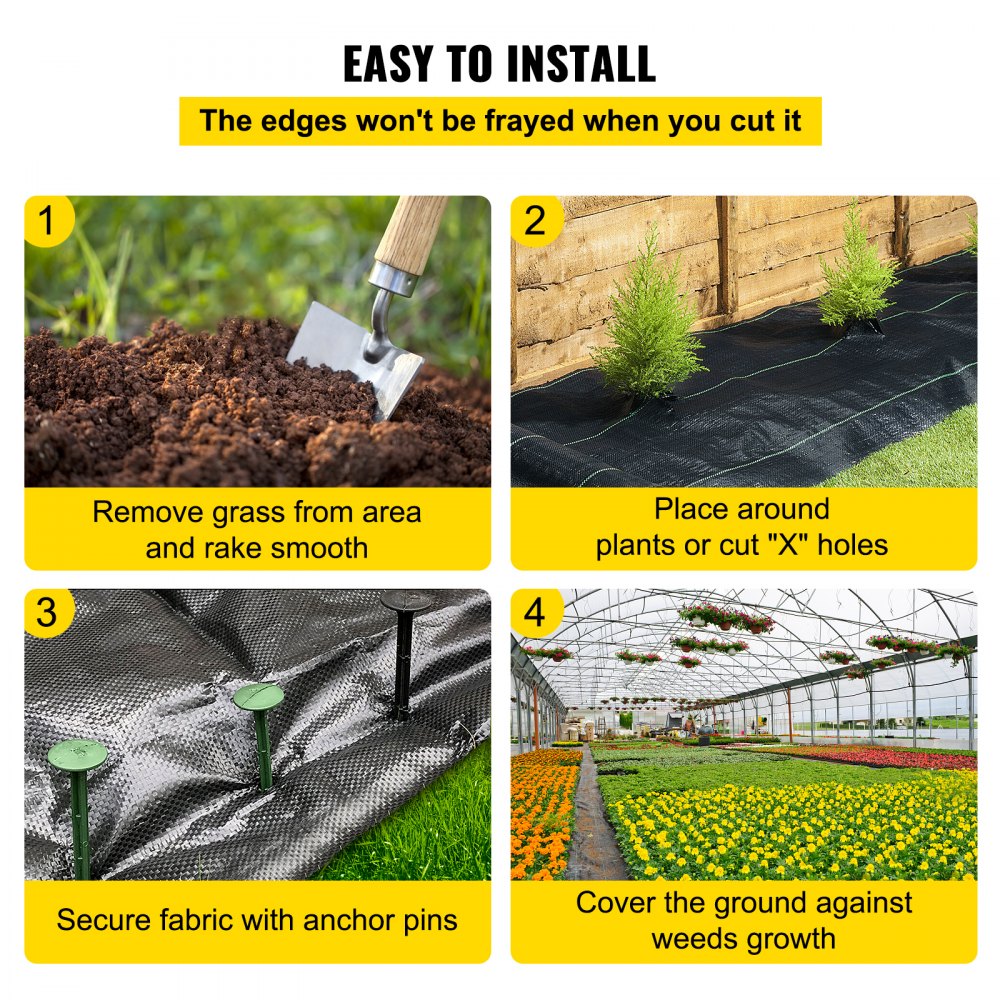 VEVOR Weed Barrier Landscape Fabric, 6 x 250 ft, 4.1 Oz Premium Woven Ground Cover, Heavy Duty PP Material & Easy Setup, Weed Control for Outdoor Garden, Lawn, Driveway, Black 