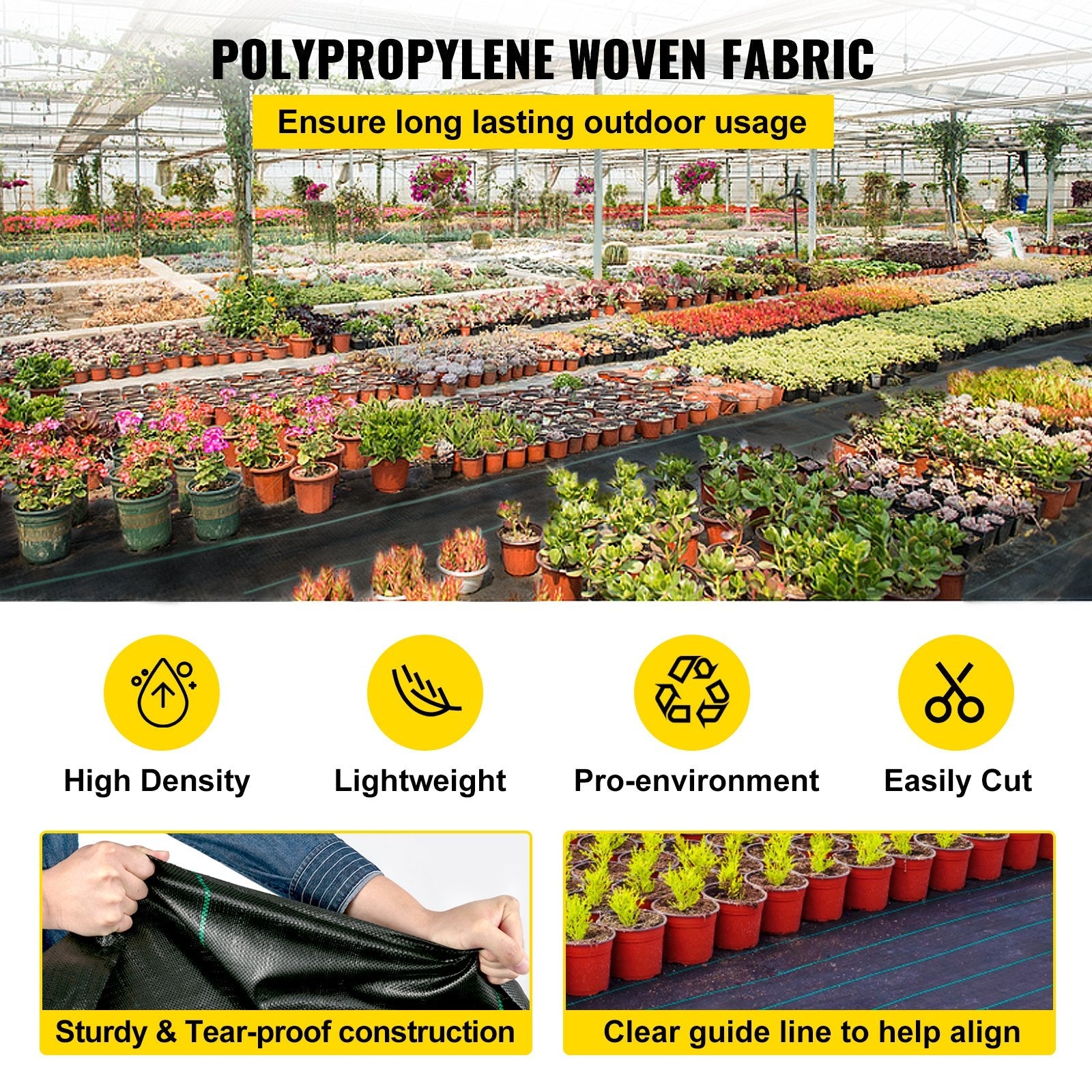VEVOR 6.5FTx300FT Premium Weed Barrier Fabric Heavy Duty 3.2OZ, Woven Weed Control Fabric, High Permeability Good for Flower Bed, Geotextile Fabric for Underlayment, Polyethylene Ground Cover 