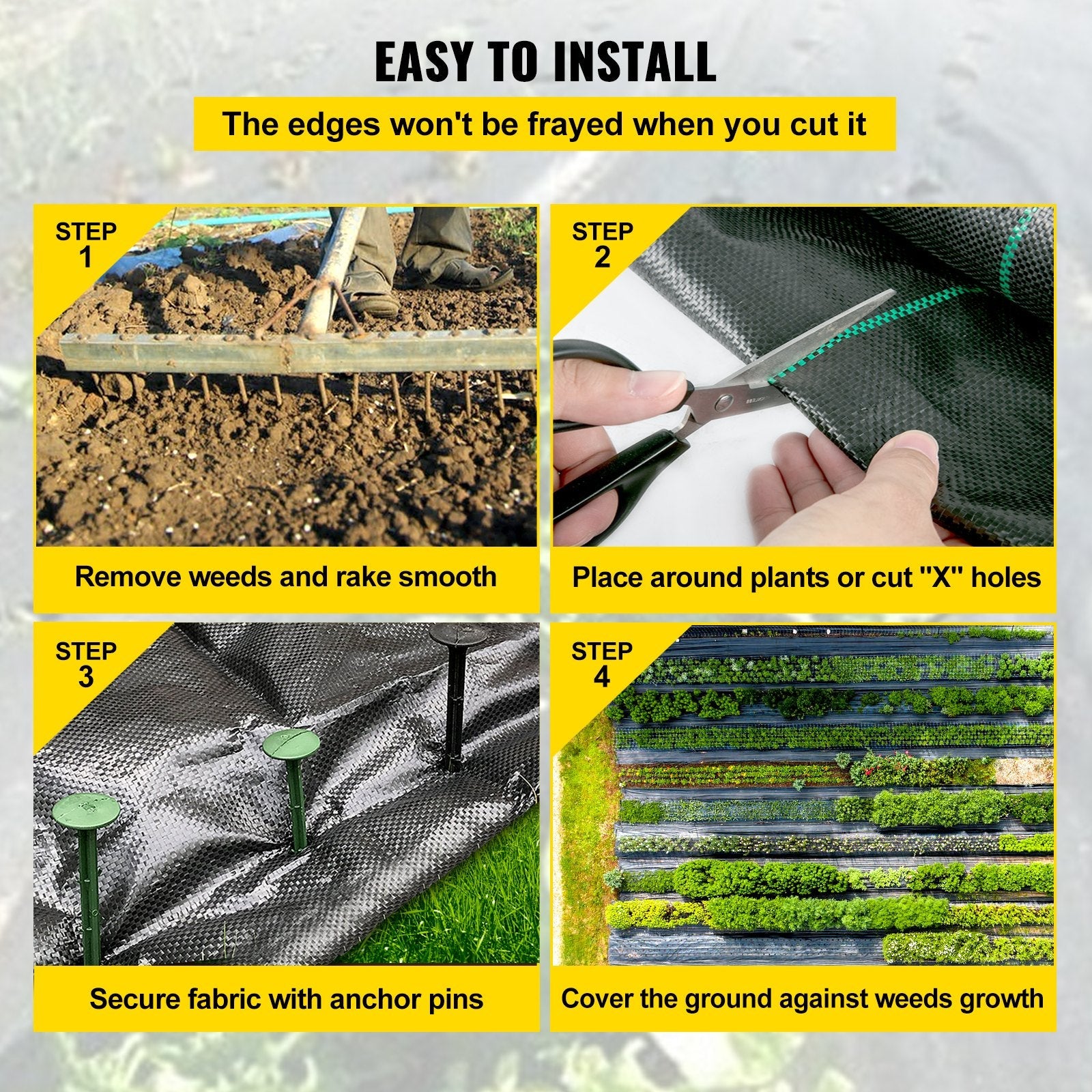 VEVOR 6.5FTx300FT Premium Weed Barrier Fabric Heavy Duty 3.2OZ, Woven Weed Control Fabric, High Permeability Good for Flower Bed, Geotextile Fabric for Underlayment, Polyethylene Ground Cover 