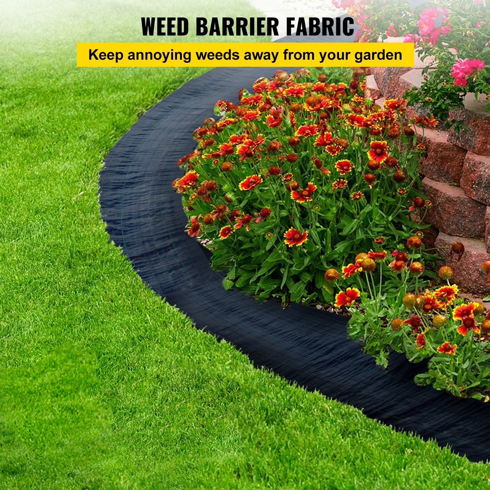 VEVOR 6FTx300FT Premium Weed Barrier Fabric Heavy Duty 3.2OZ, Woven Weed Control Fabric, High Permeability Good for Flower Bed, Geotextile Fabric for Underlayment, Polyethylene Ground Cover 