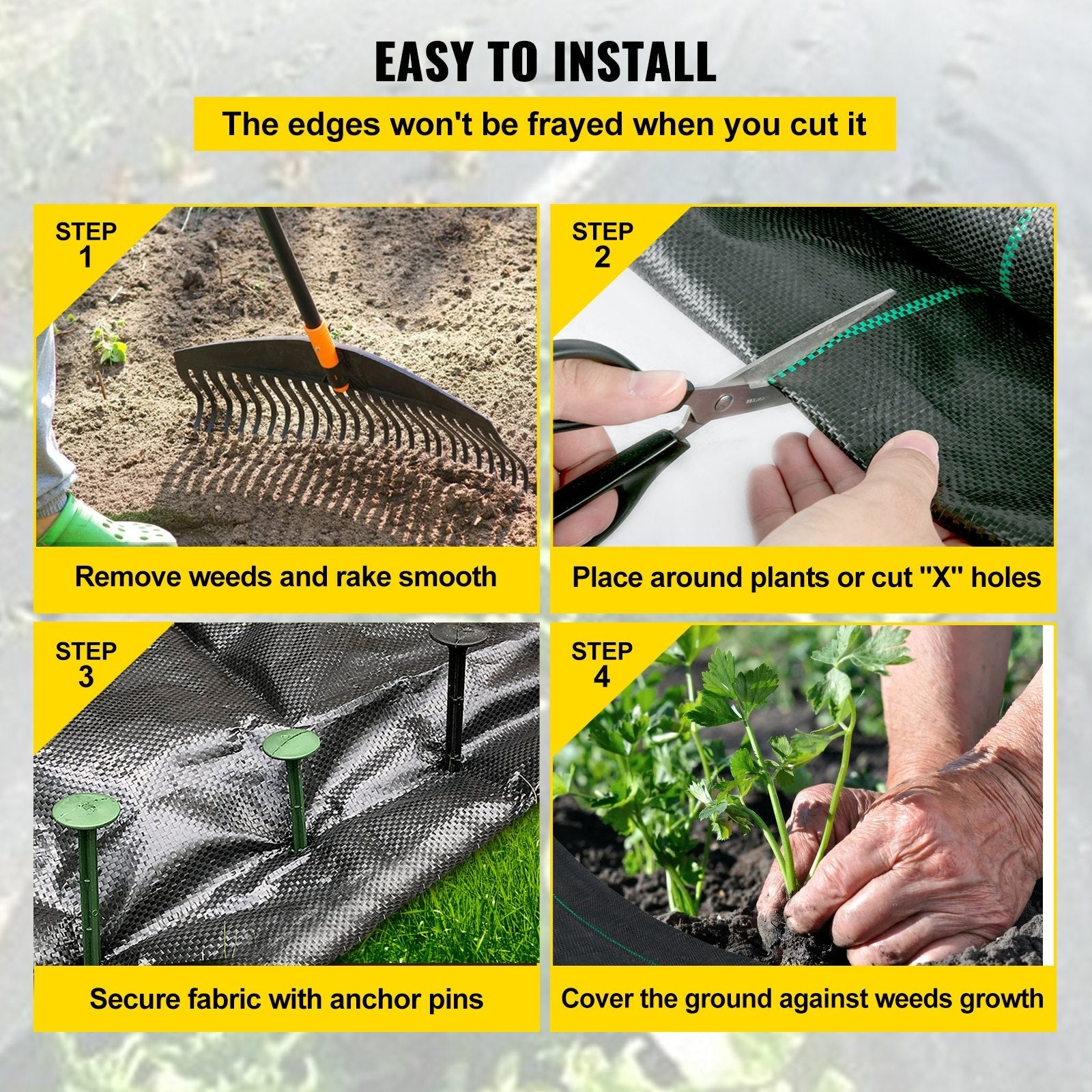 VEVOR 6FTx300FT Premium Weed Barrier Fabric Heavy Duty 3.2OZ, Woven Weed Control Fabric, High Permeability Good for Flower Bed, Geotextile Fabric for Underlayment, Polyethylene Ground Cover 