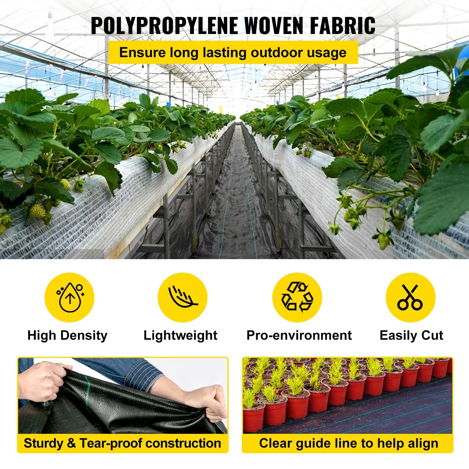 VEVOR 6FTx300FT Premium Weed Barrier Fabric Heavy Duty 1.5OZ, Woven Weed Control Fabric, High Permeability Good for Flower Bed, Geotextile Fabric for Underlayment, Polyethylene Ground Cover 