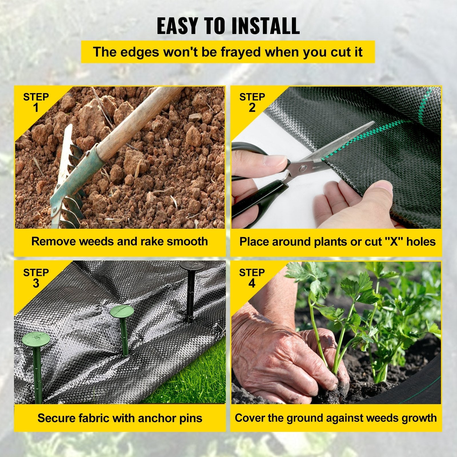 VEVOR 6FTx300FT Premium Weed Barrier Fabric Heavy Duty 1.5OZ, Woven Weed Control Fabric, High Permeability Good for Flower Bed, Geotextile Fabric for Underlayment, Polyethylene Ground Cover 
