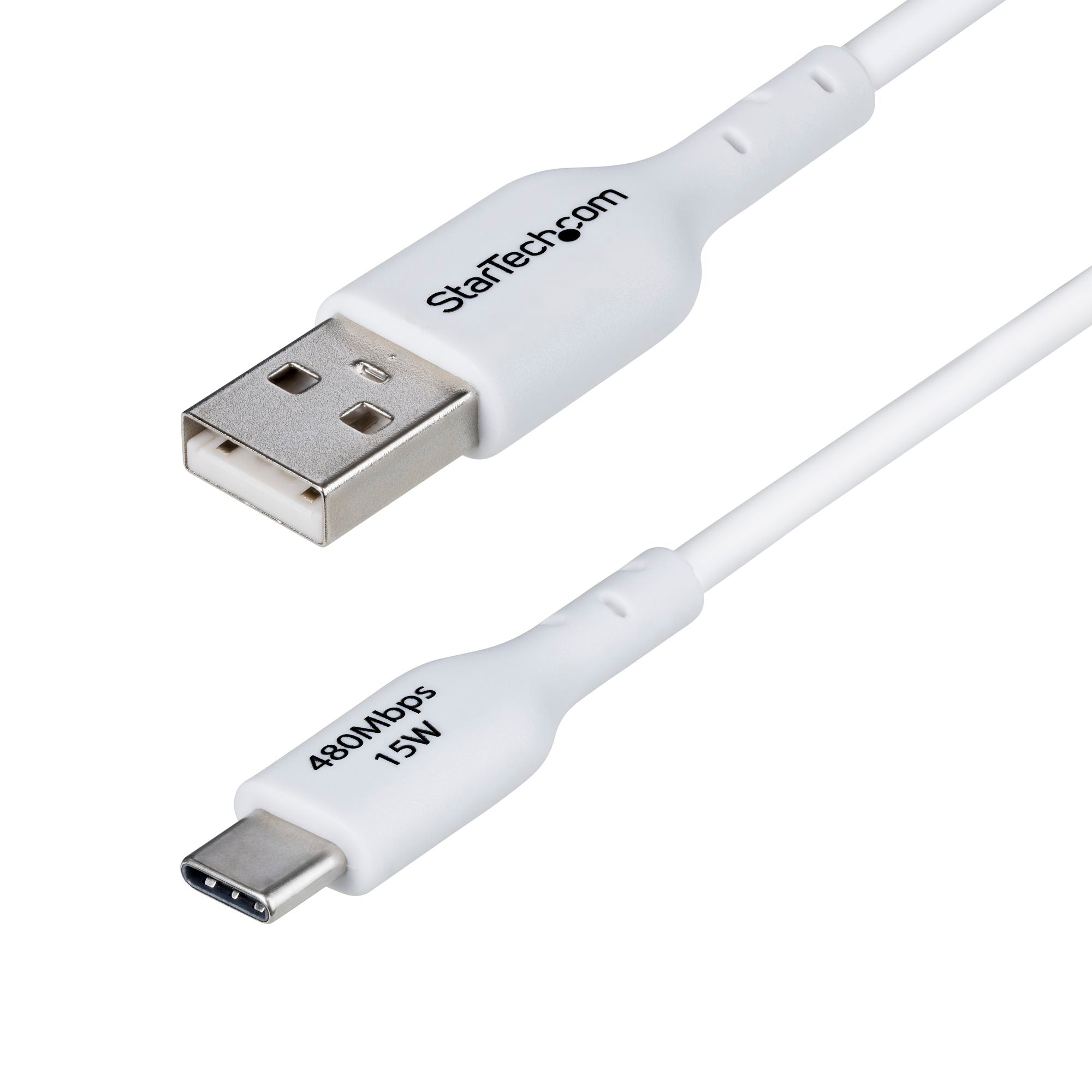 USB-A to USB-C Charging Cable, Charge & Sync, 3A, USB 2.0, TPE Jacket - White USB Charging Cord 
