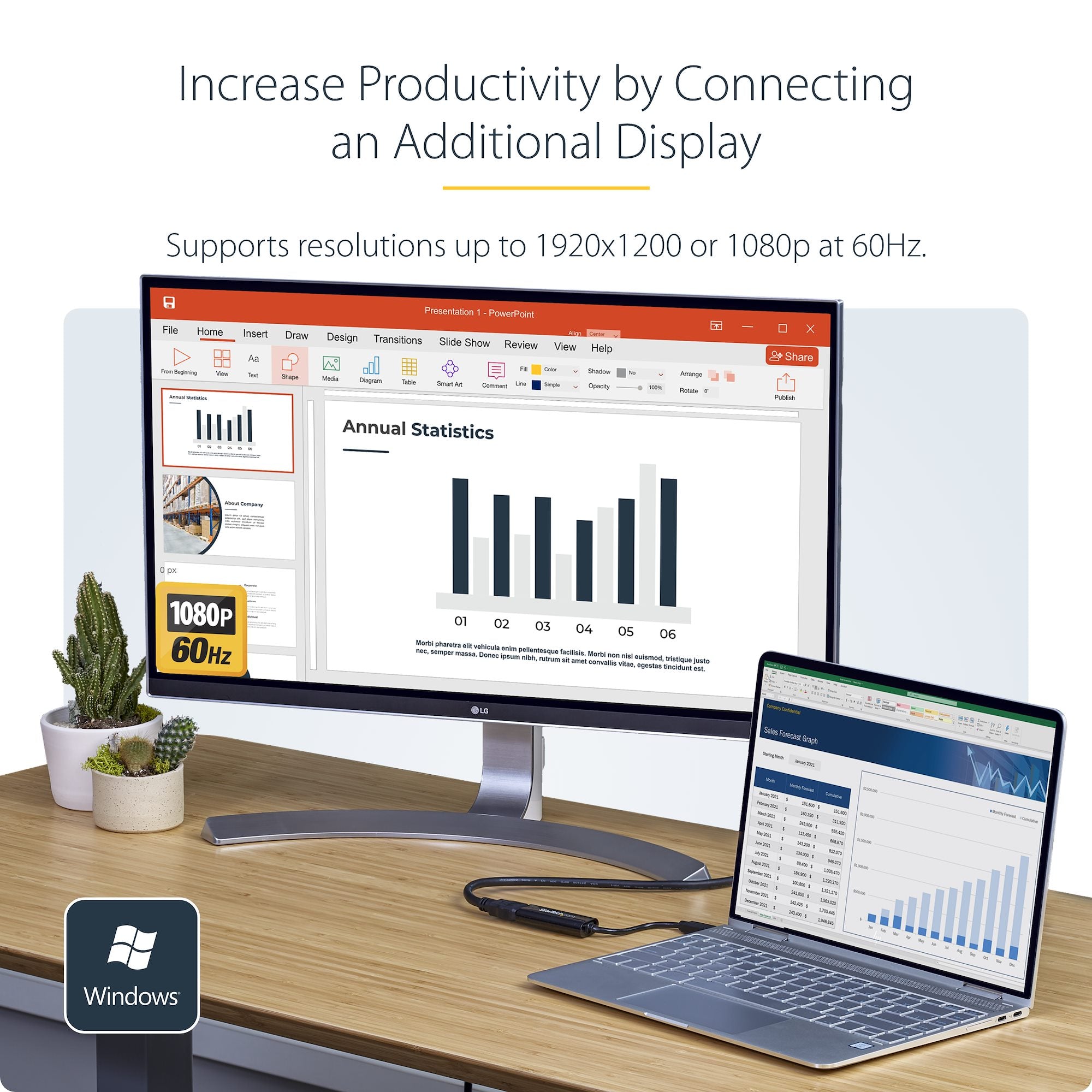 USB 3.0 to HDMI Adapter, USB to HDMI Monitor Converter for Windows, 1080P (no support for macOS/ChromeOS/Linux) - TAA 