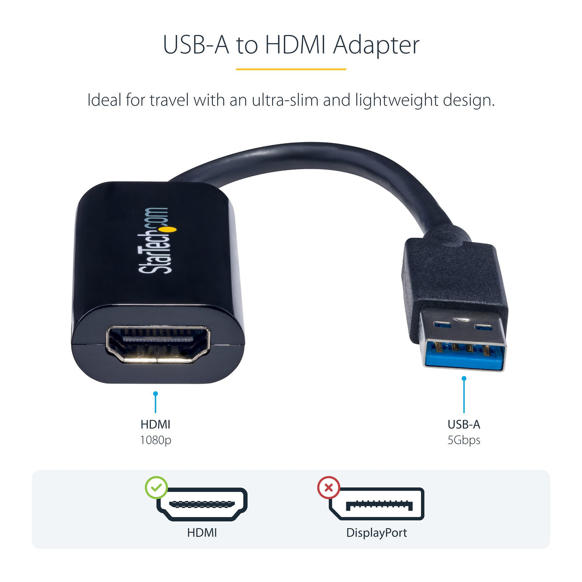 StarTech.com USB 3.0 to HDMI Adapter, 1080p Monitor Converter for Windows, USB-A to HDMI Display Adapter