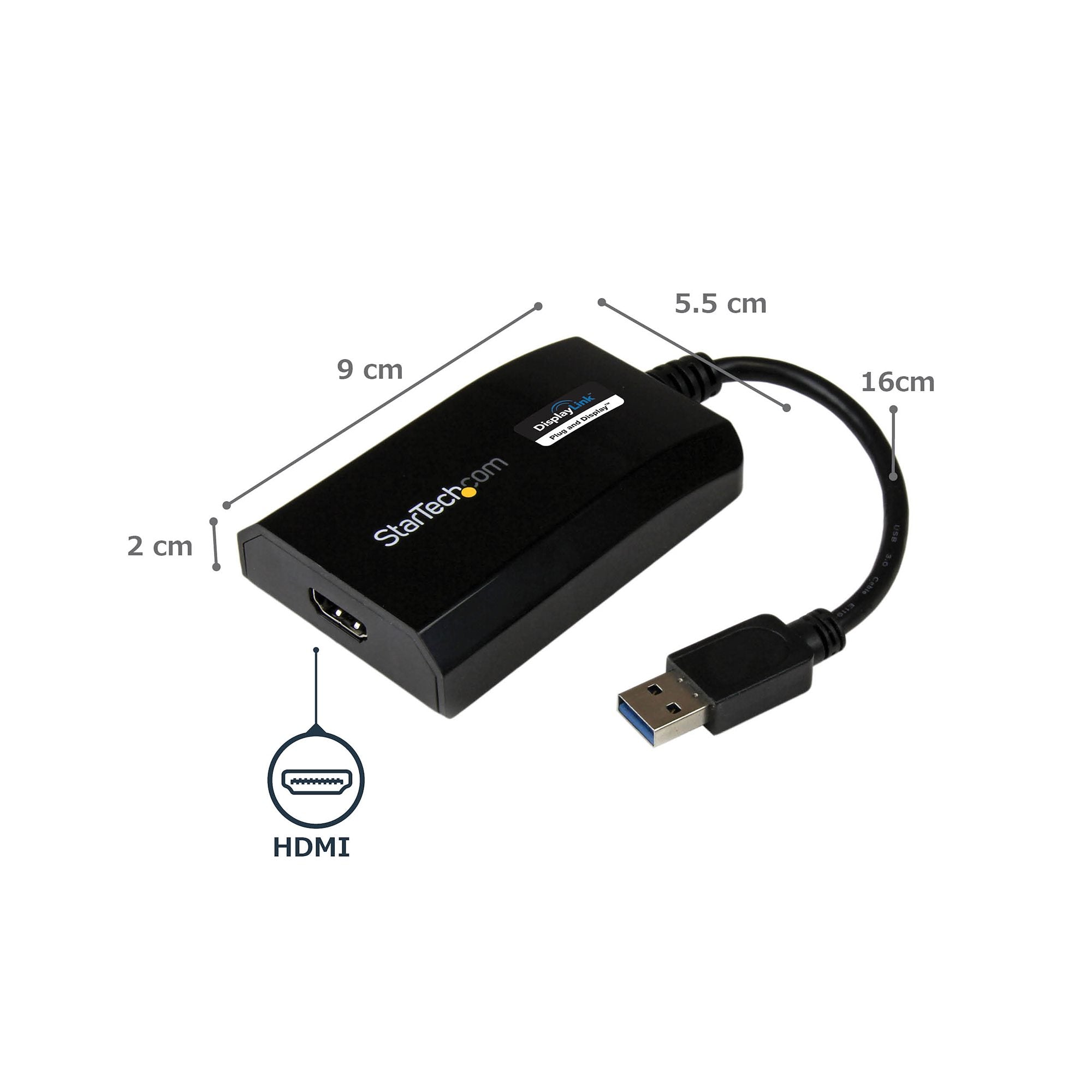 USB 3.0 to HDMI Adapter - DisplayLink Certified - 1080p (1920x1200) - USB Type-A to HDMI Display Adapter Converter for Monitor - External Video & Graphics Card - Windows/Mac 