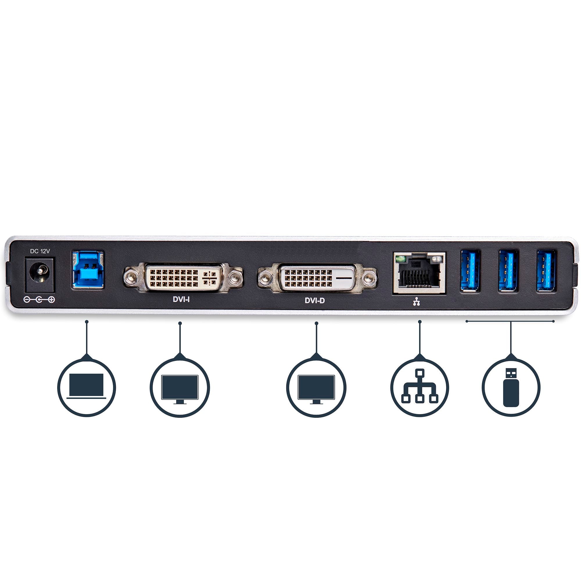 Dual-Monitor USB 3.0 Docking Station with DVI and Vertical Stand 
