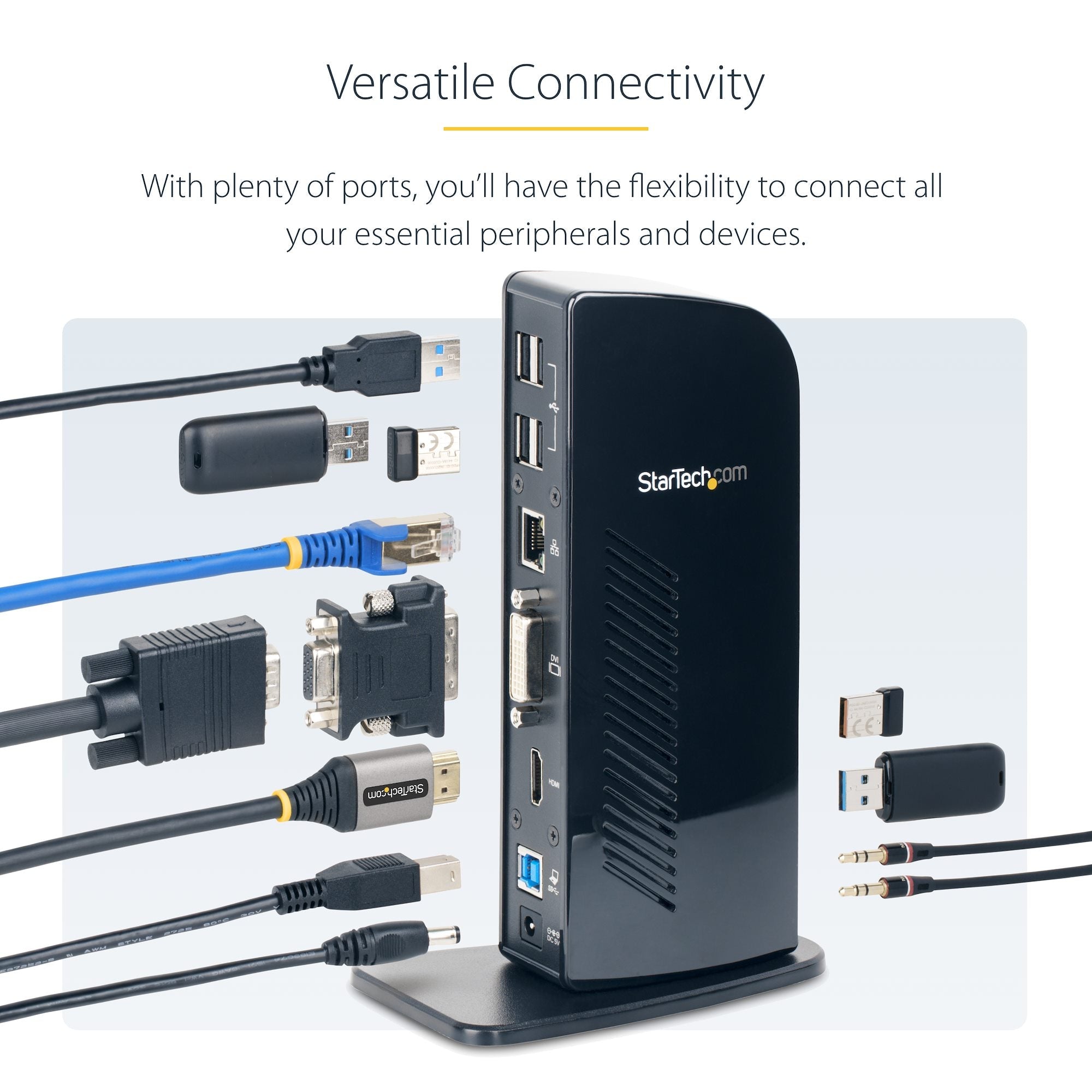 Dual Monitor USB 3.0 Laptop Docking Station with HDMI & DVI/VGA, 6x USB-A Hub, GbE, Audio, Universal Type-A Dock - Windows/macOS/ChromeOS - TAA 