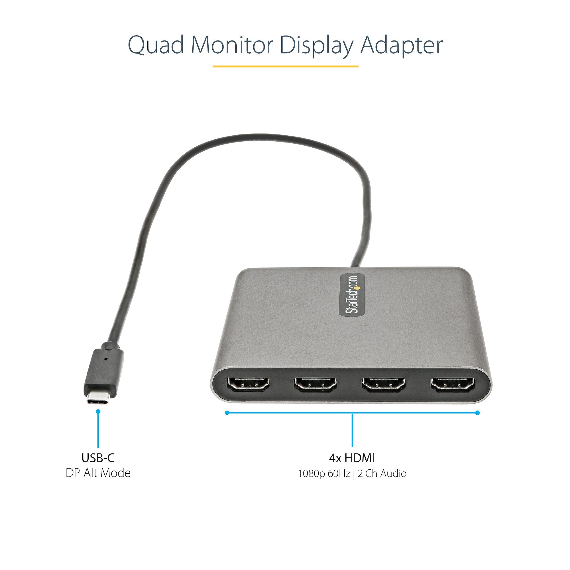 USB C to Quad HDMI Adapter, USB-C to 4x HDMI Monitor Converter for Windows (no support for macOS/ChromeOS/Linux) - TAA 