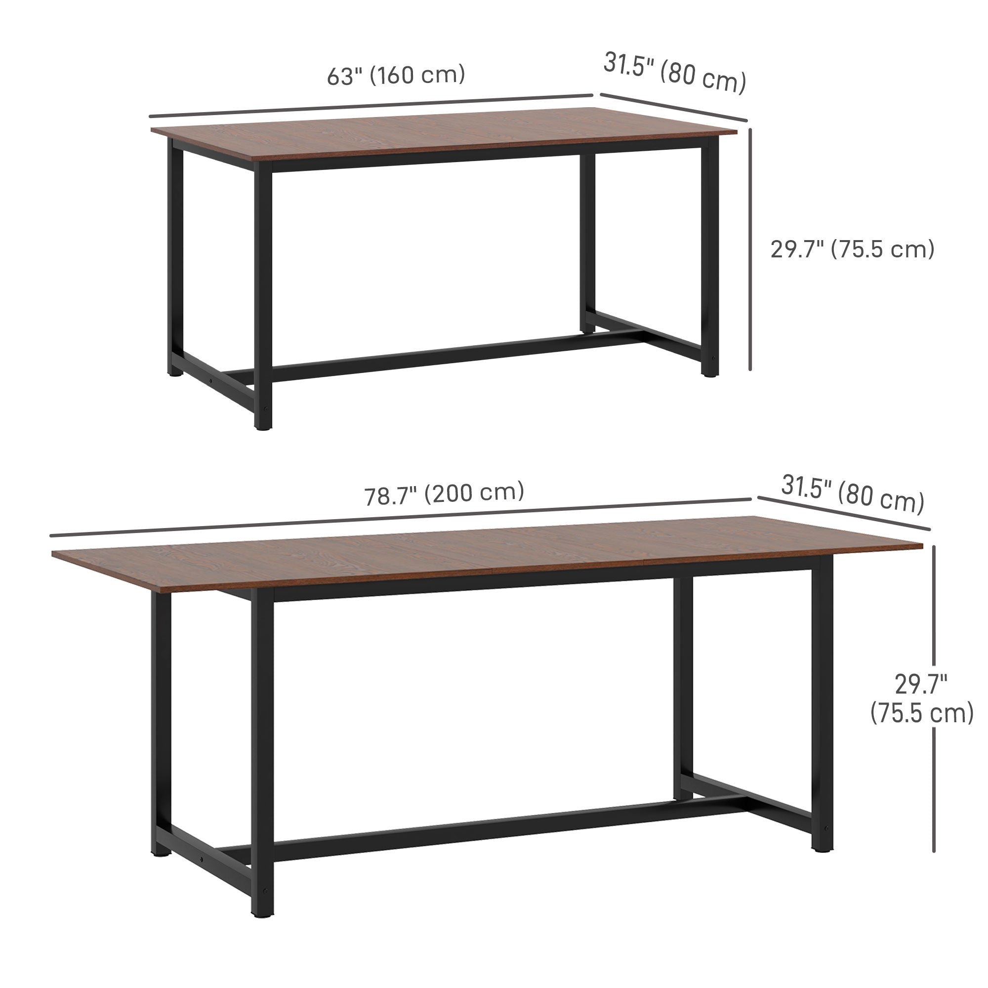 HOMCOM 63-79" Collapsible Dining Table 2-4 People Foldable Kitchen Steel Frame Dining Room Brown Wood Grain 