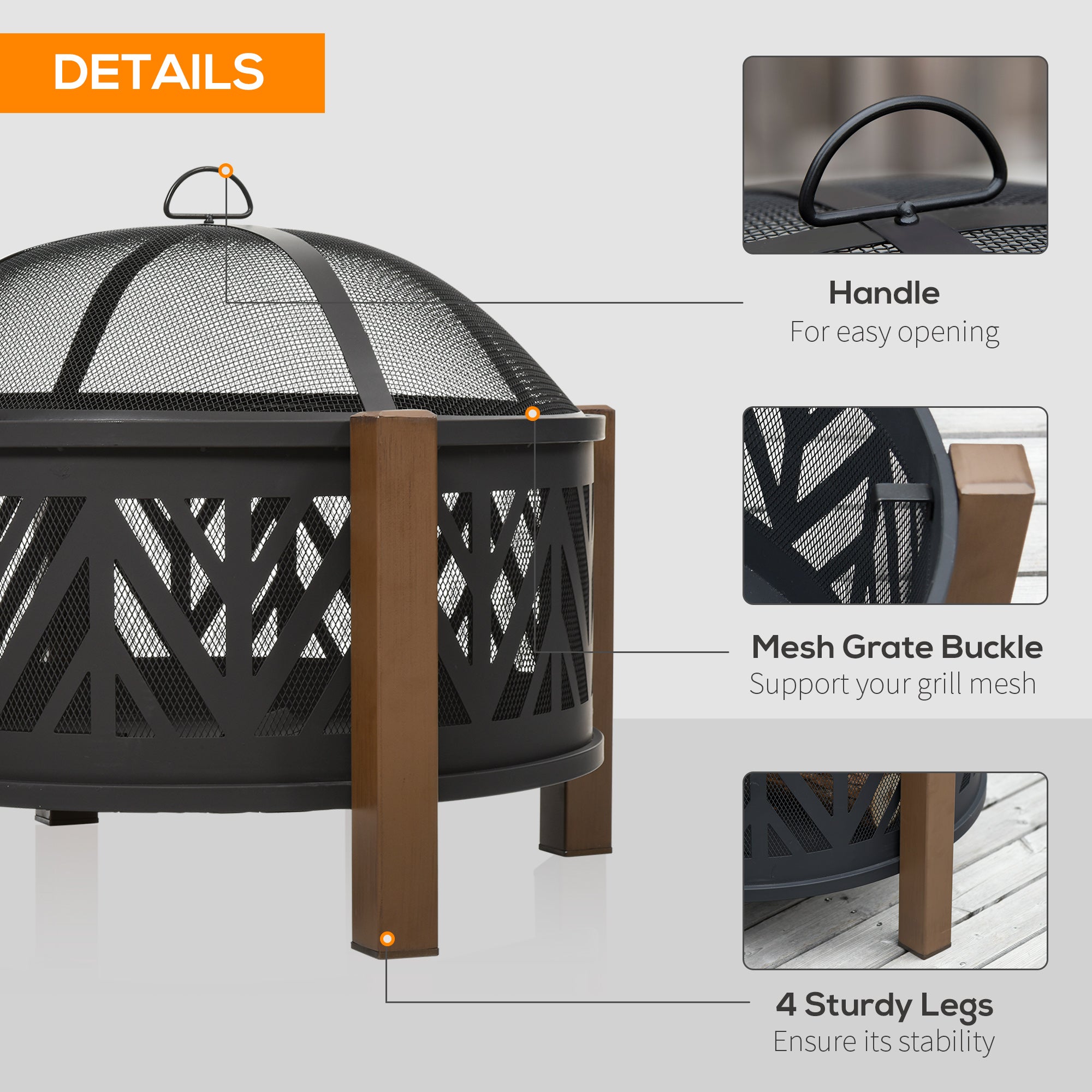 Outsunny 31" Outdoor Fire pit, 2-in-1 Wood Burning Fire Pit Brazier with Lid, BBQ Grill, Poker for Backyard, Camping, Black 
