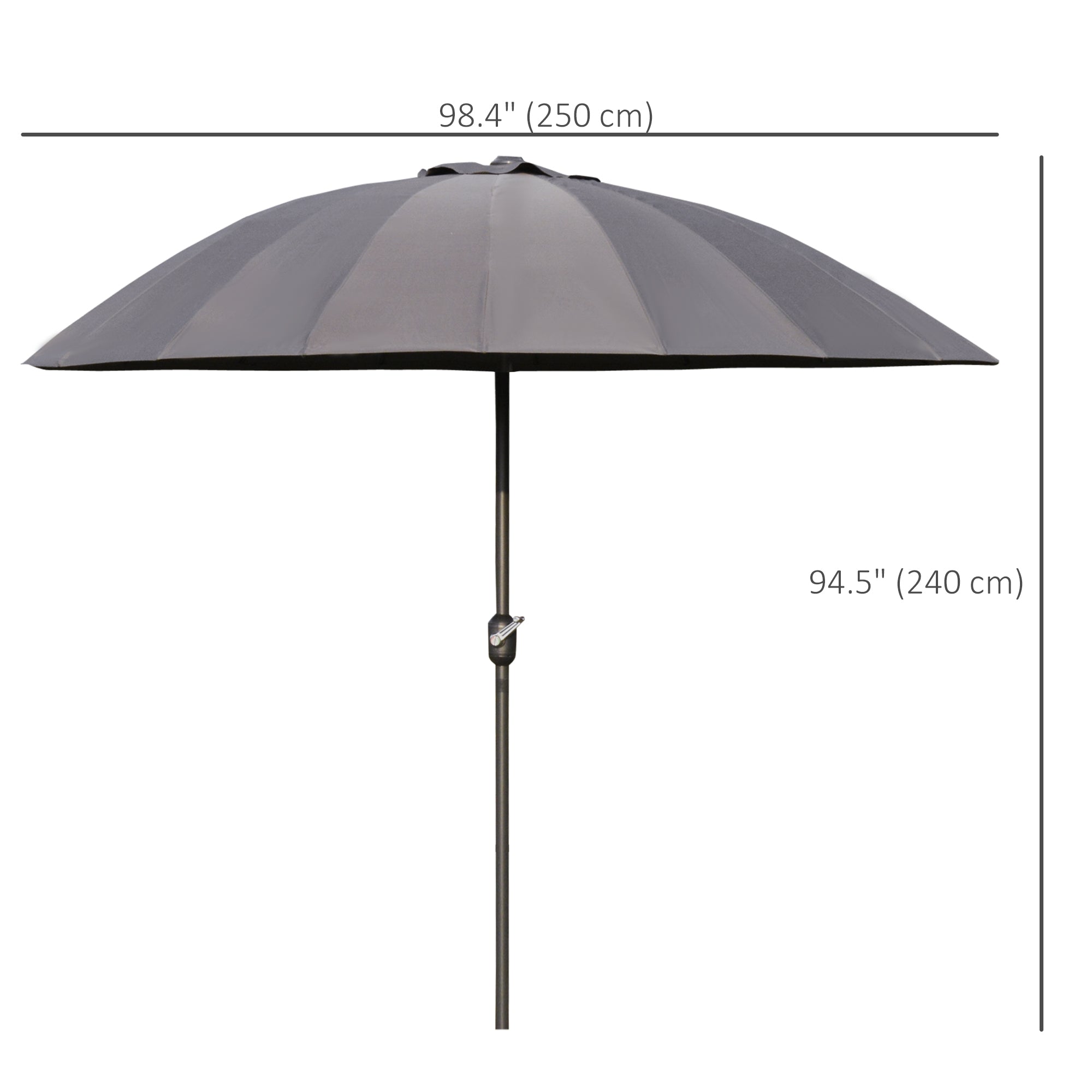 Outsunny 8ft Shanghai Garden Parasol Umbrella with Crank & Tilt, Adjustable Outdoor Sun Shade, Dark Grey 