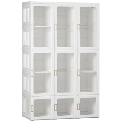 HOMCOM Portable Wardrobe Closet, Bedroom Armoire, Foldable Clothes Organizer with Cube Storage, Hanging Rods, Magnet Doors, White 