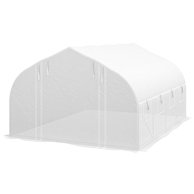 Outsunny 13 x 9.8ft Walk-in Polytunnel Greenhouse, Zipped Roll Up Sidewalls, Mesh Door, 8 Mesh Windows, Tunnel Warm House Tent with PE Cover, Plant Labels and Gloves, White 