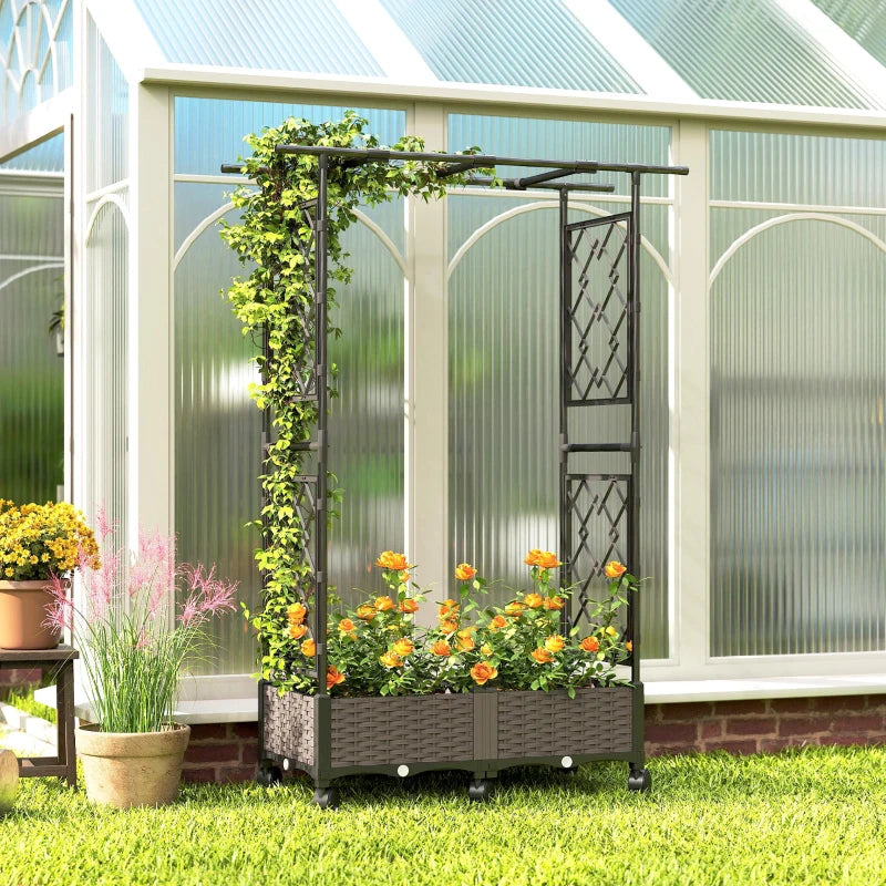 Raised Garden Bed with Arch Trellis, Raised Bed for Garden on Wheels with Side Trellis for Climbing Plants, Flowers