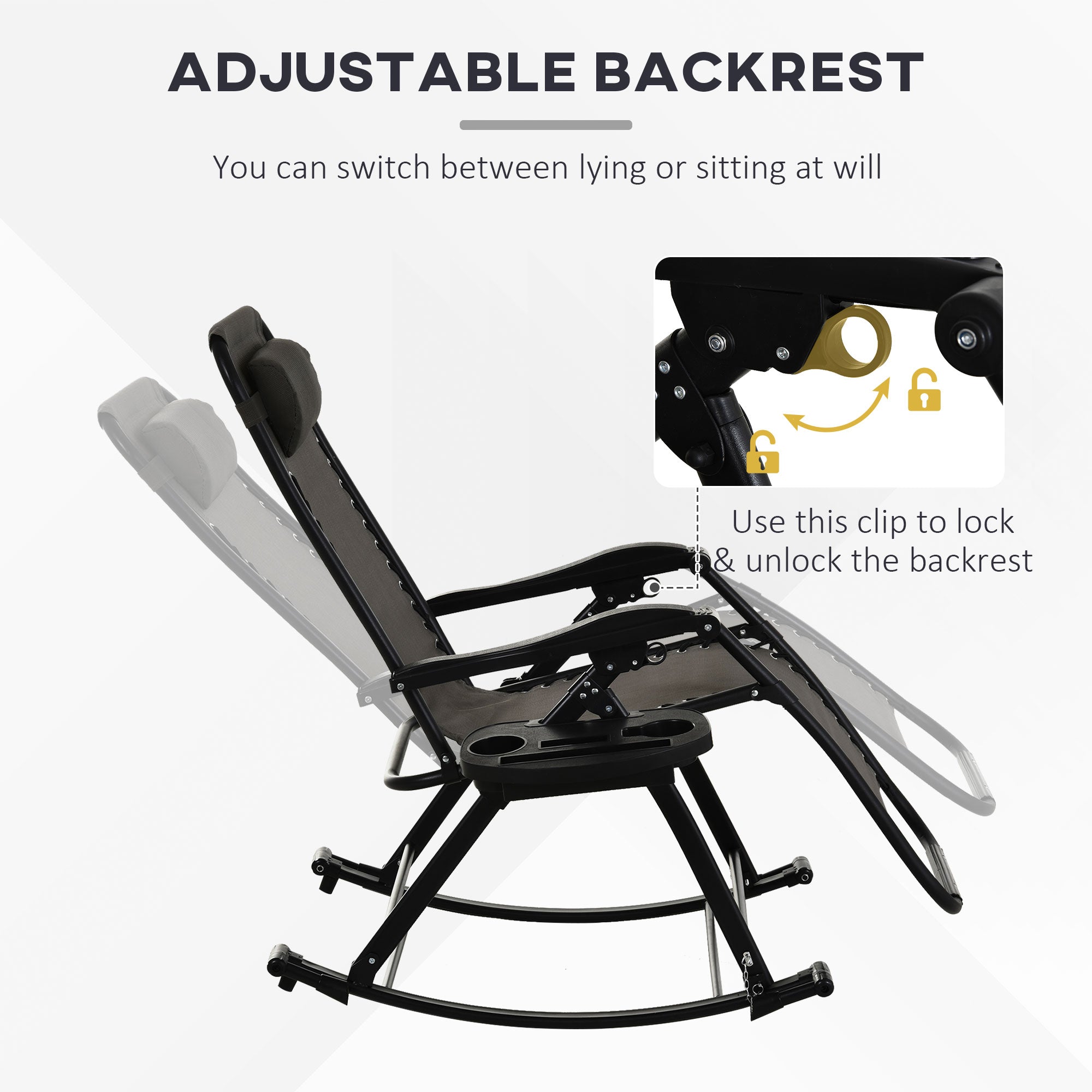 Outsunny Adjustable Zero Gravity Reclining Chair Rocker Foldable Lounge Sun Lounger Grey 