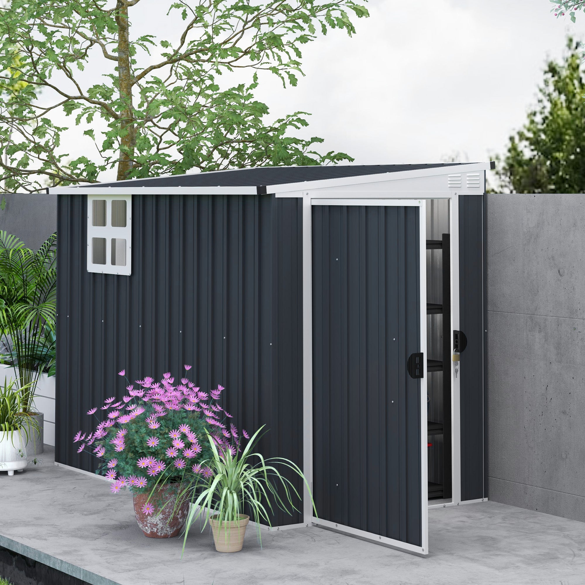Outsunny 4' x 8' Outdoor Storage Shed, Metal Garden Shed with Window, 2 Vents and Lockable Door for Backyard, Garden, Patio 