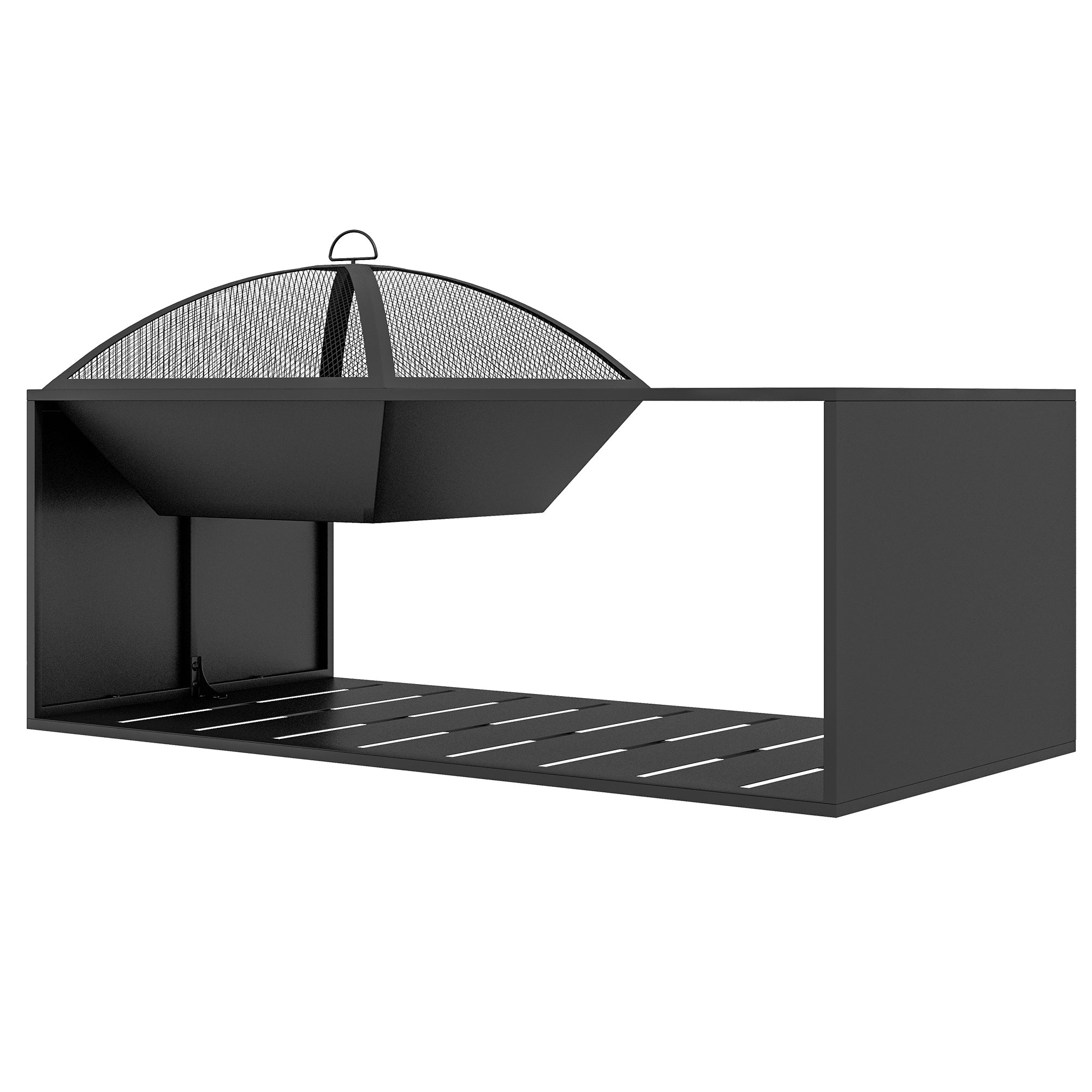 Outsunny Fire Pit Coffee Table with Storage Shelf, Wood-burning Firepit with Spark Screen and Poker, Black 