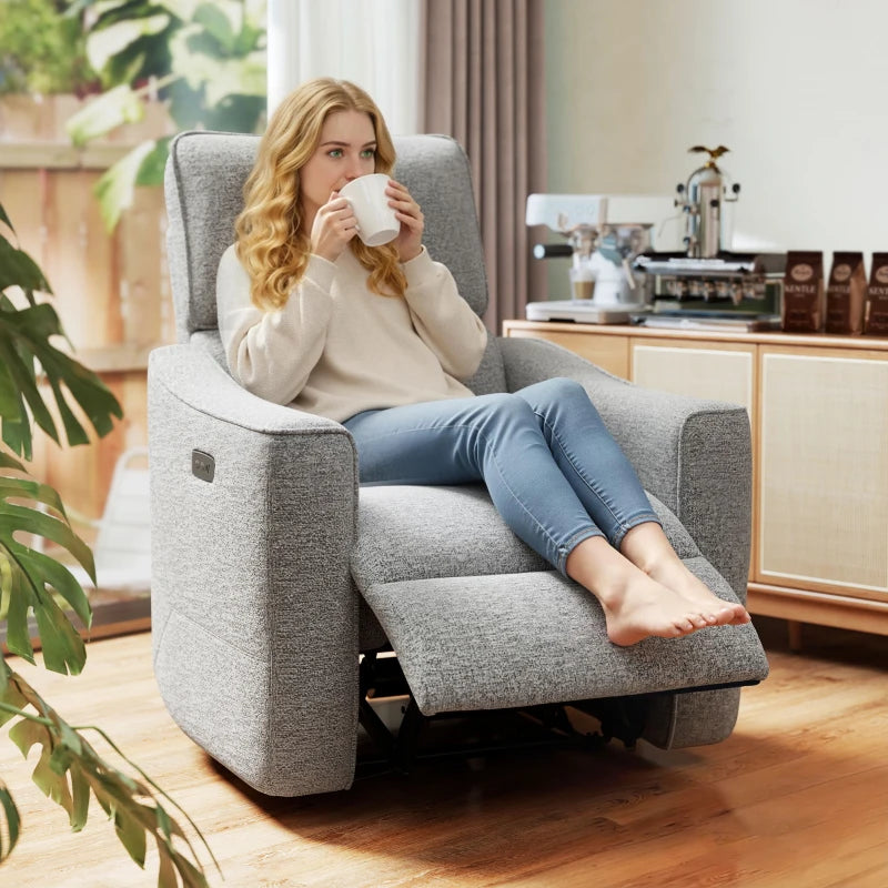 Power Recliner Chair, Linen-look Fabric Upholstered Recliner Chair with USB Ports, Footrest, Grey