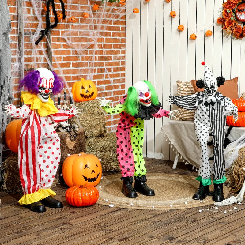 Outsunny Life-Size Stackable Animated Clown – Red Light-Up Eyes, Sound Activated Halloween Decoration 