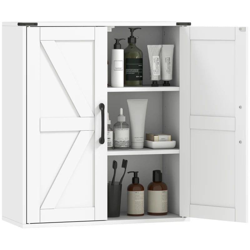 Bathroom Wall Cabinet, Wall Mounted Medicine Cabinet with Barn Doors and Adjustable Shelves, Over The Toilet, White