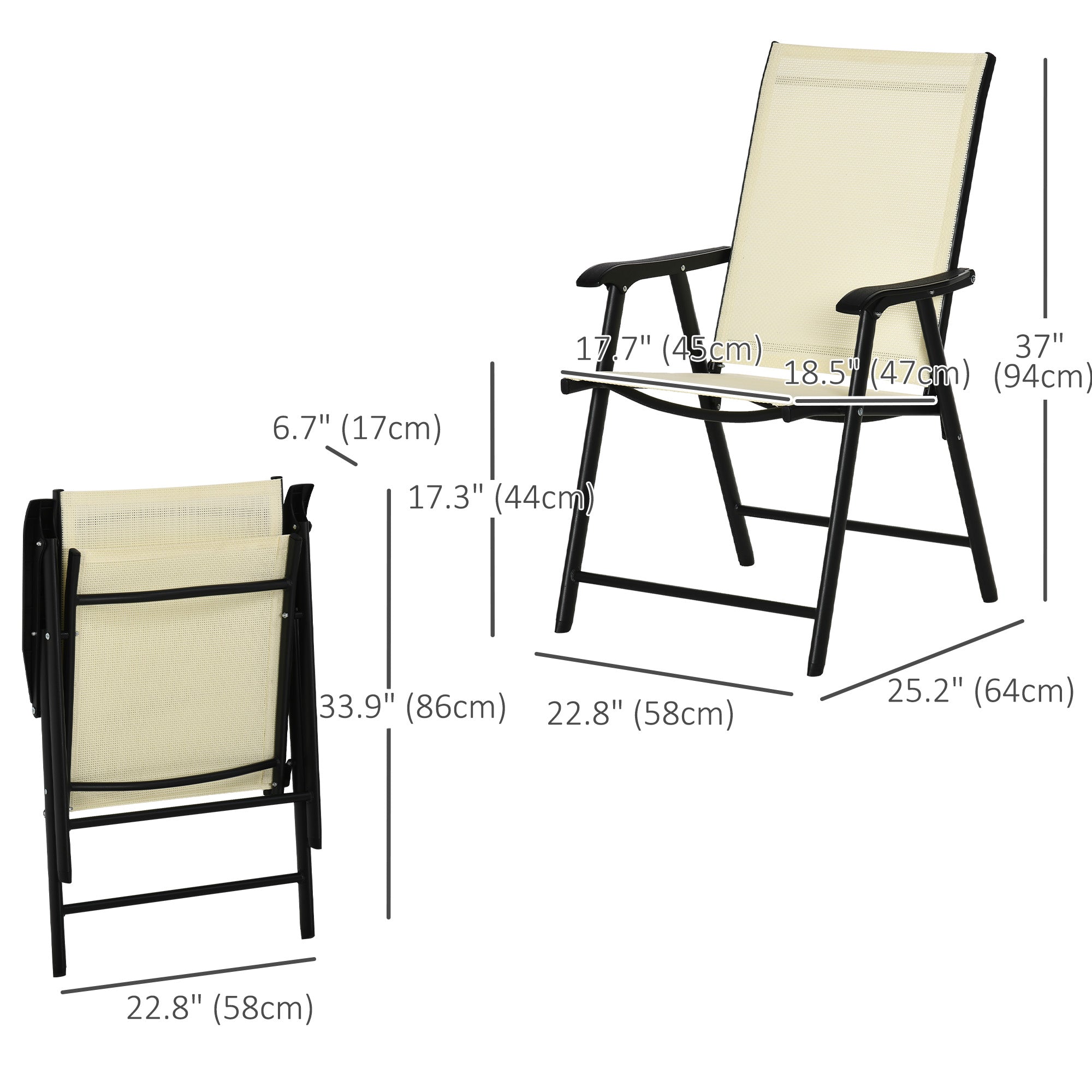 Outsunny Folding Outdoor Dining Chairs Set of 2 Patio Texteline Steel Frame Park Seat 