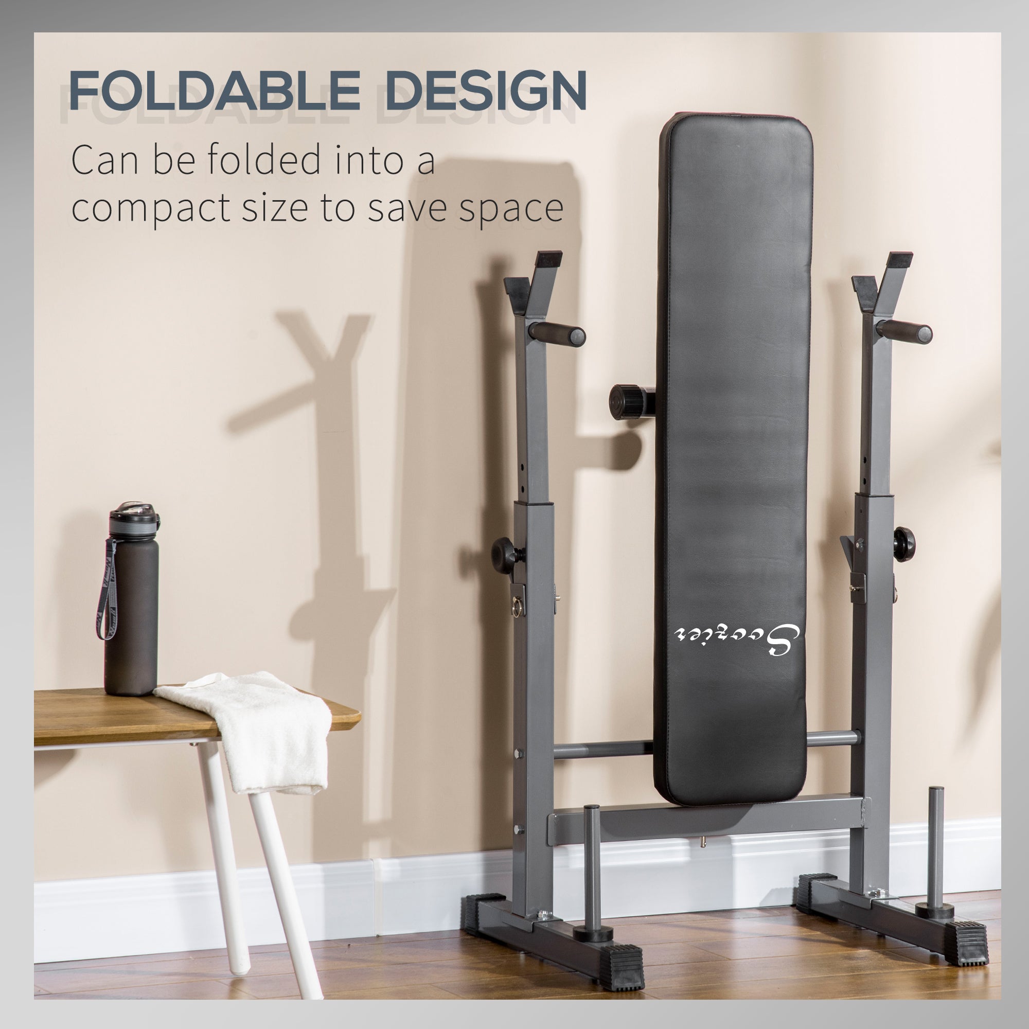 Soozier Adjustable Weight Bench Foldable Bench Press Barbell Rack Dip Station Home Gym Strength Training Workout 