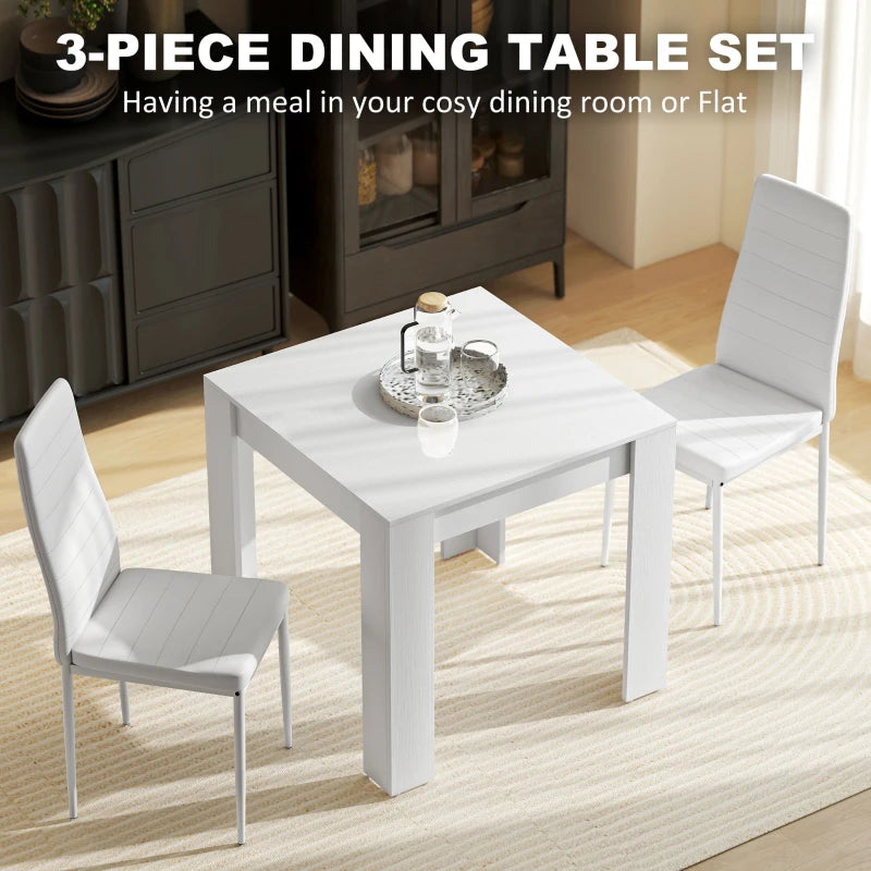 Dining Table Set for 2, Square Kitchen Table and Chairs, Dining Room Table and PU Leather Upholstered Chairs, White