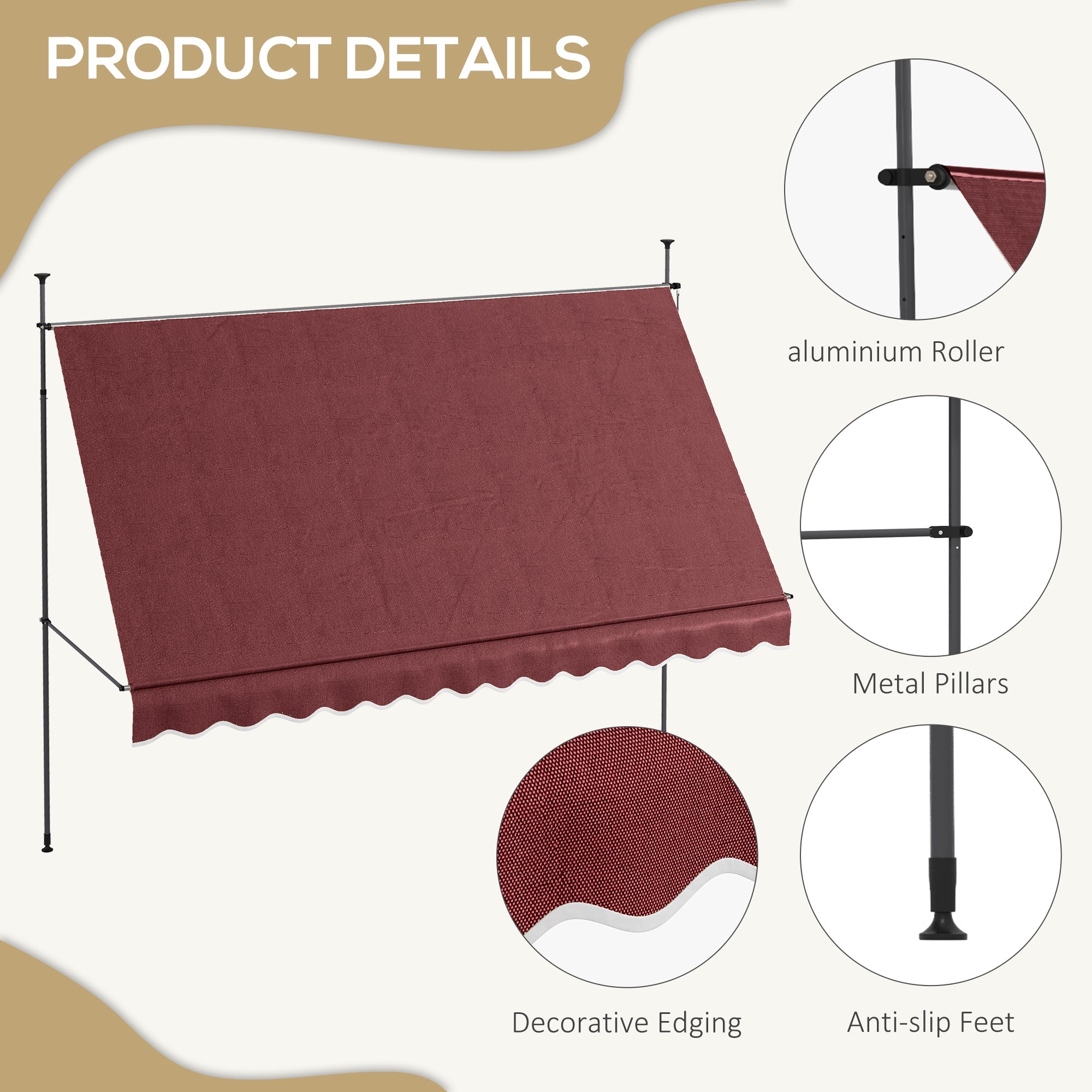 Outsunny Manual Pullback Suncover: 137.8"x47.2" 0-90° Adjustable UV Resistant Freestanding Shade for Patio, Blue 