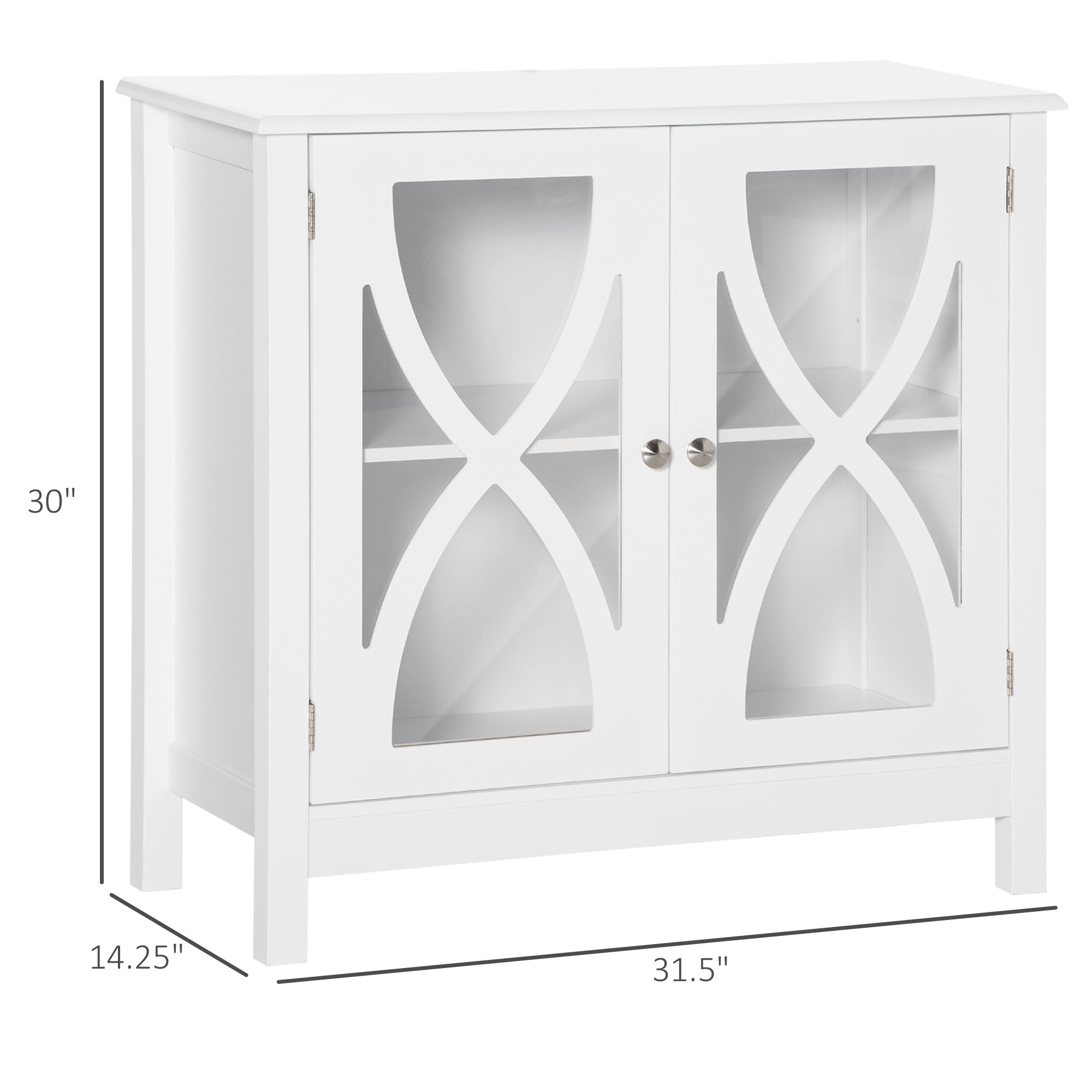 HOMCOM White Glass Door Sideboard: Buffet Cabinet with Accent Cupboard & Adjustable Shelf for Dining & Living Rooms 