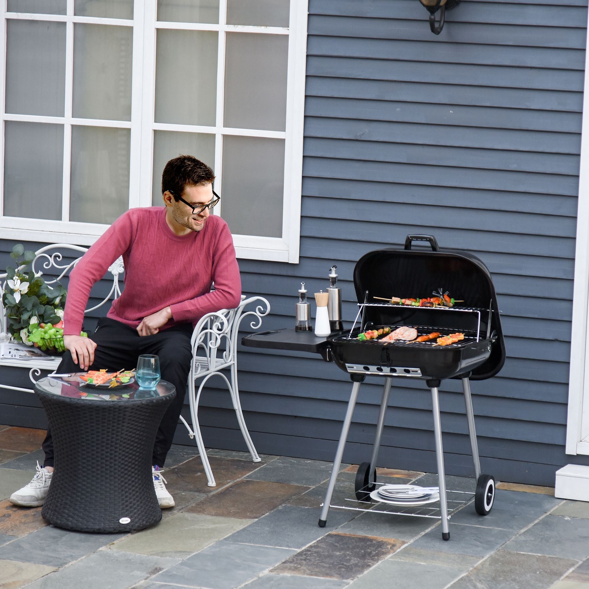 Outsunny Charcoal Grill 22" Portable Steel Outdoor BBQ Picnic Smoker Heat Control Black 