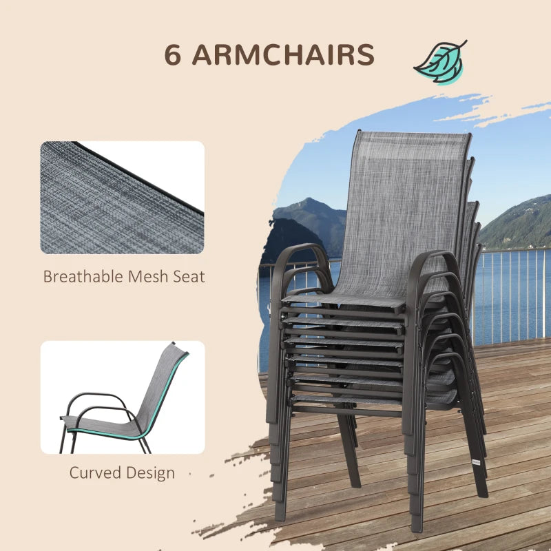 8 Pieces Patio Dining Set with Umbrella, 6 Chairs and Table, Grey