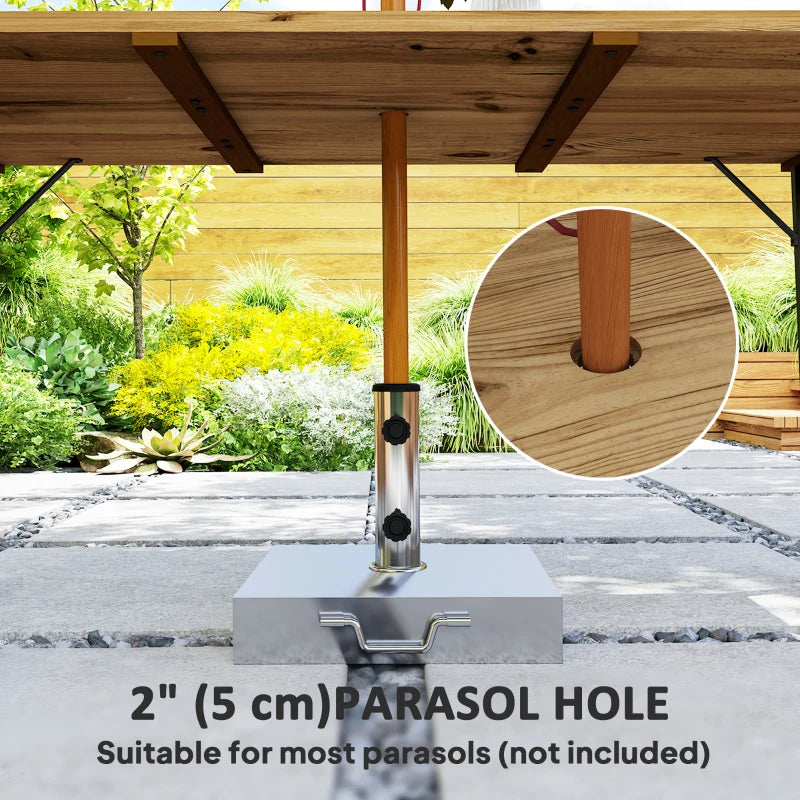 Wooden Outdoor Dining Table for 6 with 2" Umbrella Hole, Slatted Tabletop, Metal Frame, for Yard, Deck, Lawn
