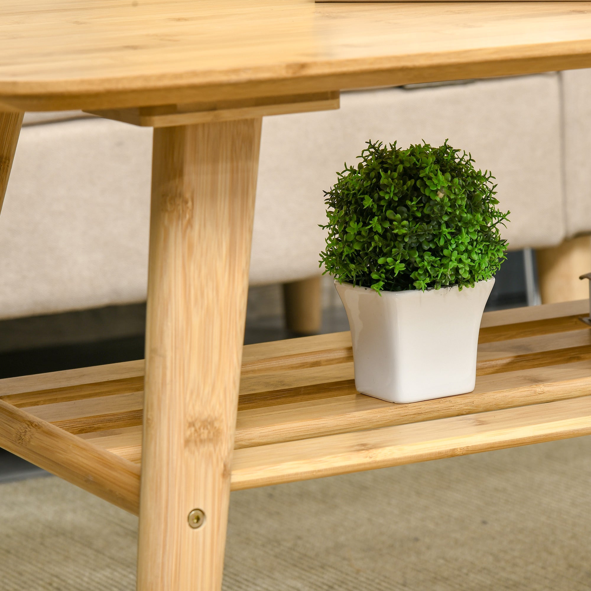 HOMCOM Bamboo 2-Tier Coffee Table: Rectangle Cocktail Table with Storage Shelf for Living Room 