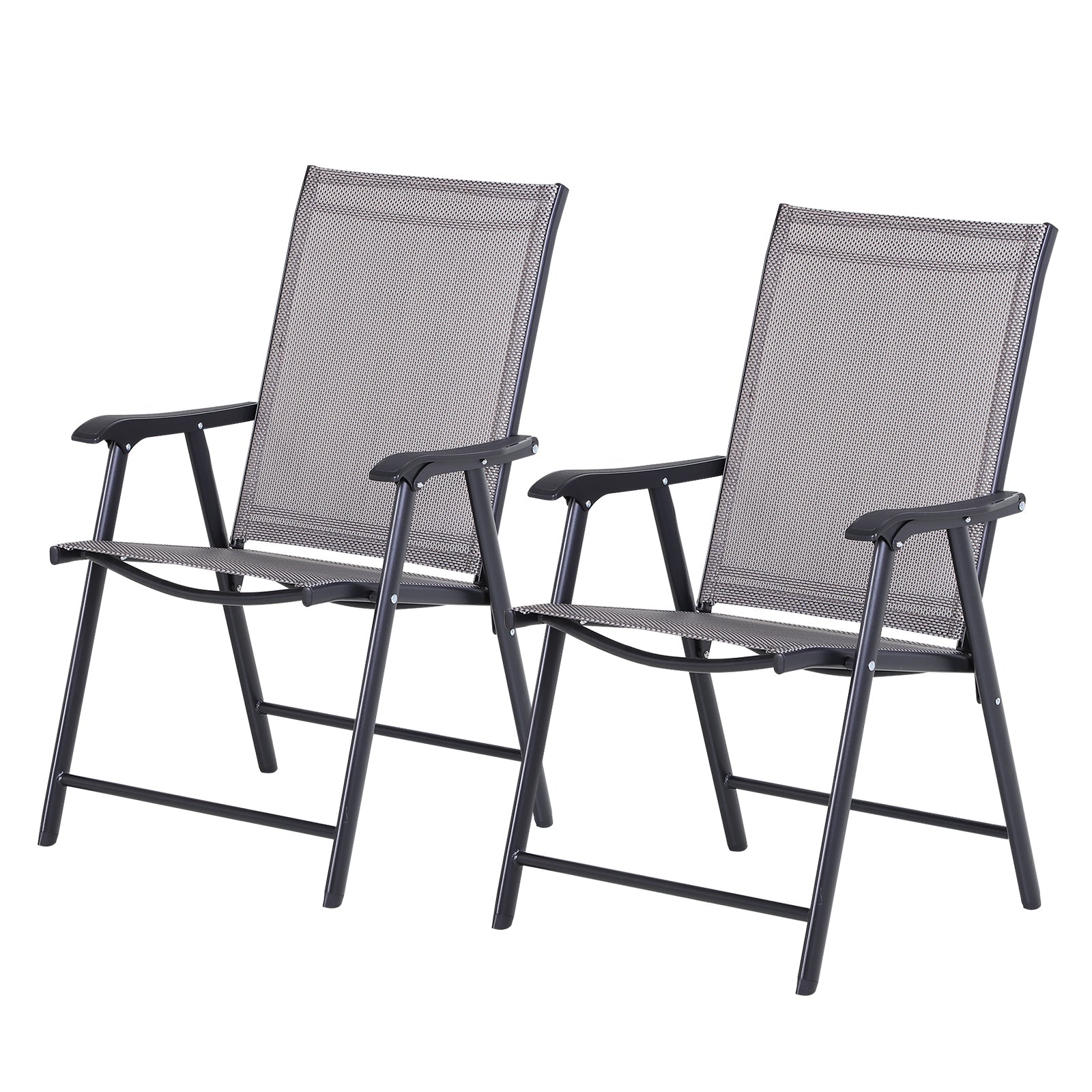 Outsunny Garden Chairs Set of 2 Foldable Steel Outdoor Patio Park Seating Furniture Grey Comfort Durable 