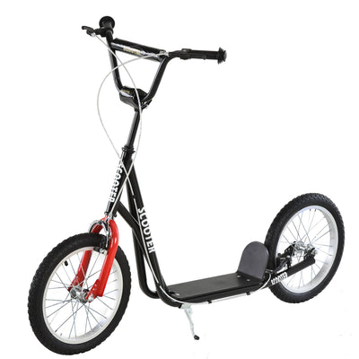 Aosom Canada Youth Street Kick Scooter for Teens Kids 5+ Years Old with 16'' Inflatable Wheel Dual Brakes Black 