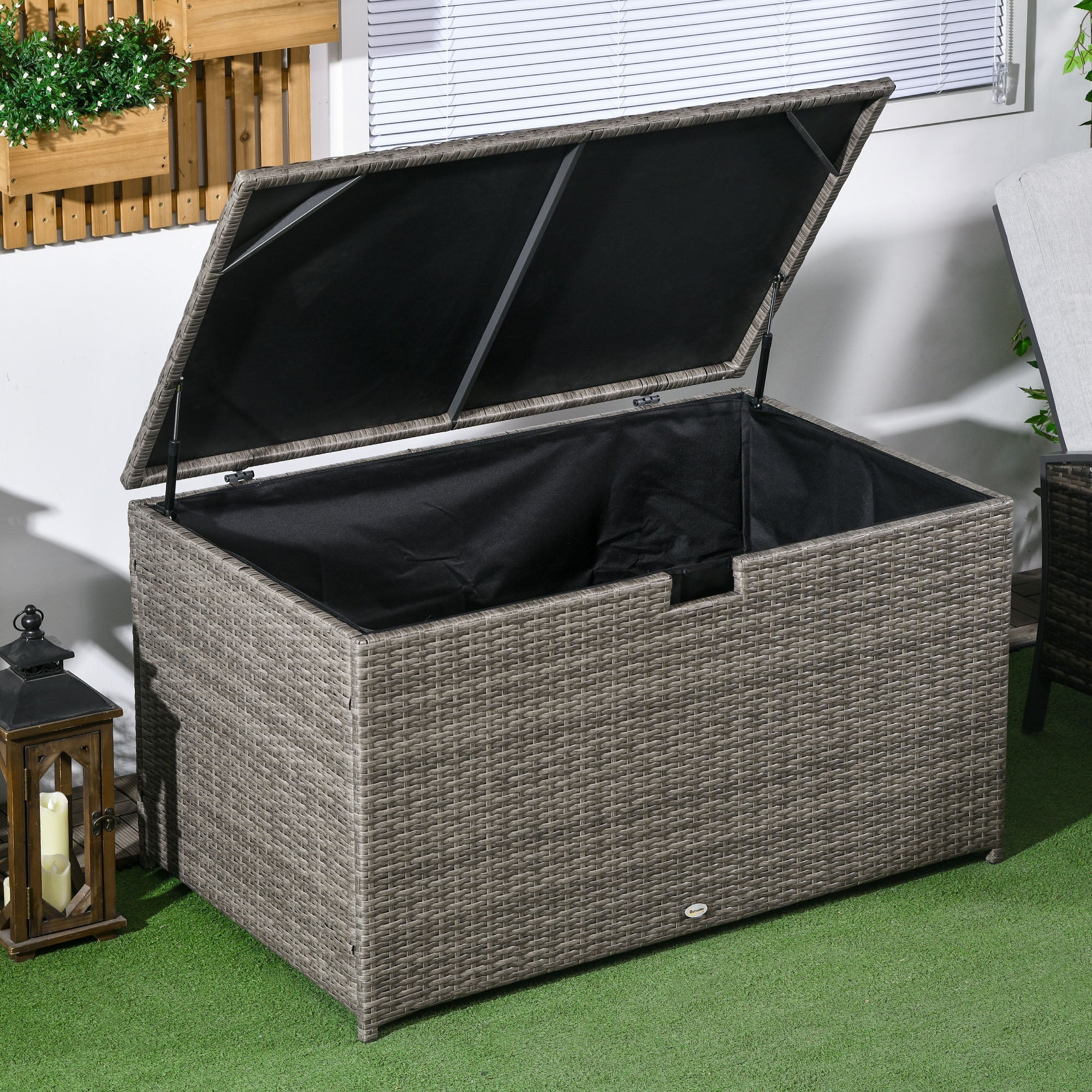 Outsunny 113 Gallon Outdoor Storage Box, Rattan Deck Box for Indoor, Patio Furniture Cushions, Mixed Grey 