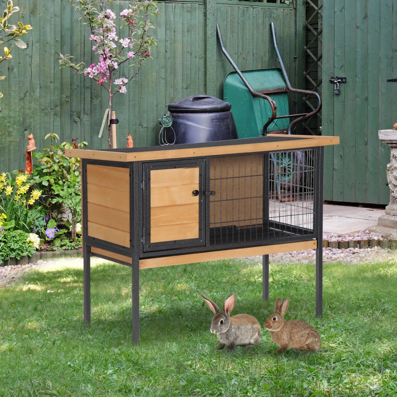 Rabbit Hutch, Wooden Bunny Cage Indoor Outdoor Bunny Hutch with Tray and Openable Water-Resistant Roof, Yellow