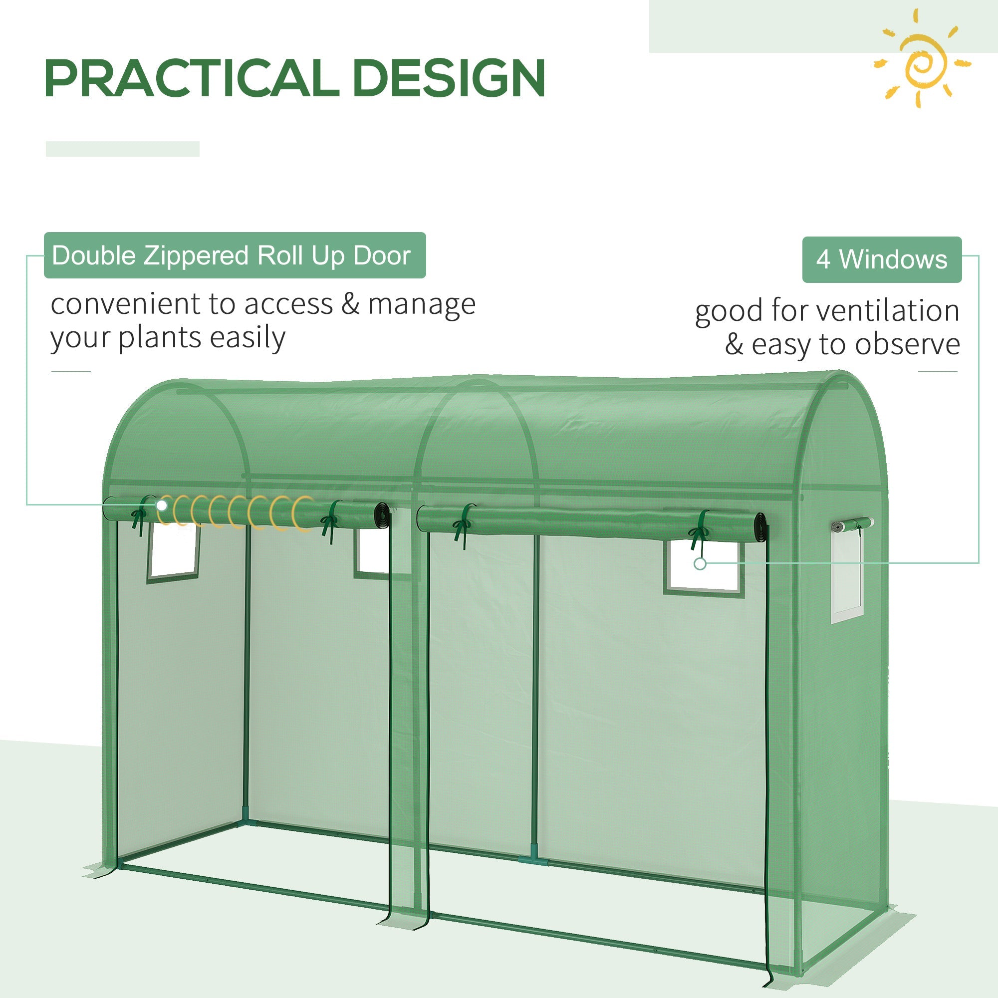 Outsunny Outdoor Garden Greenhouse, Steel Greenhouse tent with 2 Doors and 4 Windows for Backyard, Patio, 9.8'x3.3'x6.6', Green 