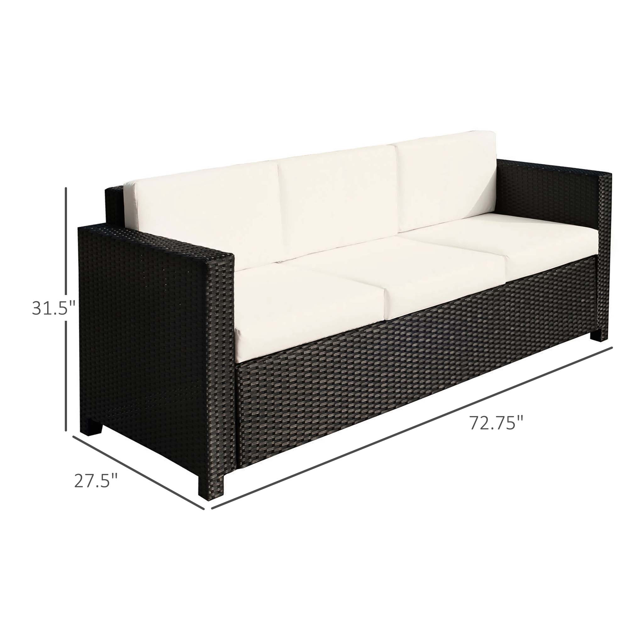 Outsunny Luxury 3-Seater Sofa Rattan Wicker Outdoor Patio Furniture with Plush Cushions Weatherproof Black 
